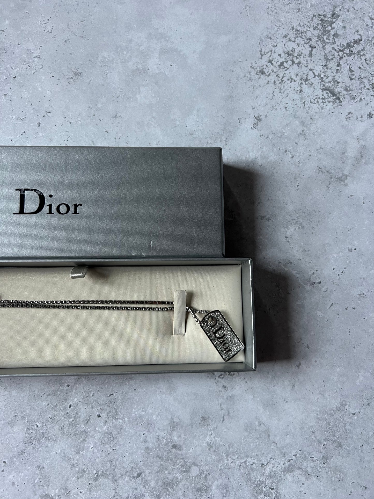 Dior Diamante Dog Tag Necklace