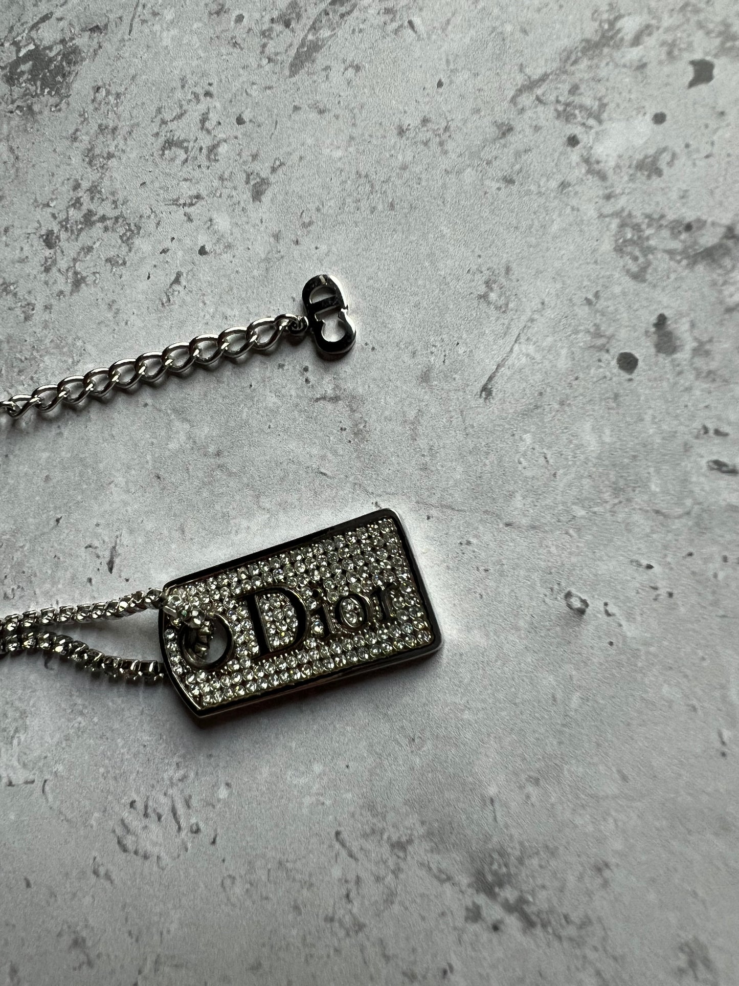 Dior Diamante Dog Tag Necklace