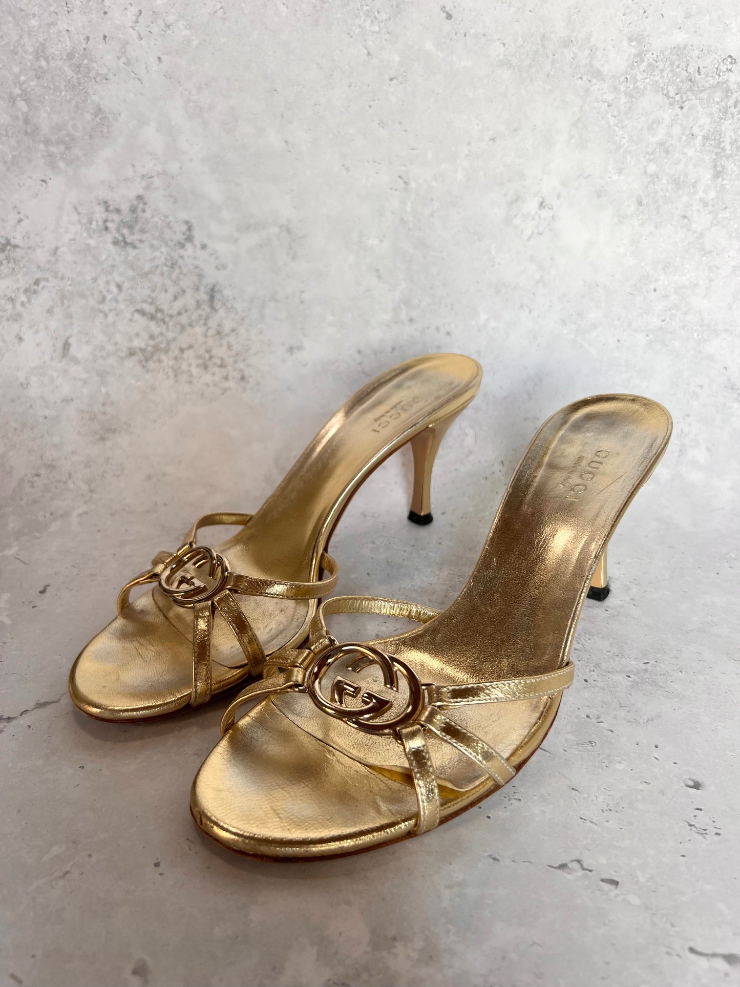 Gucci Metallic Gold Strappy Mule