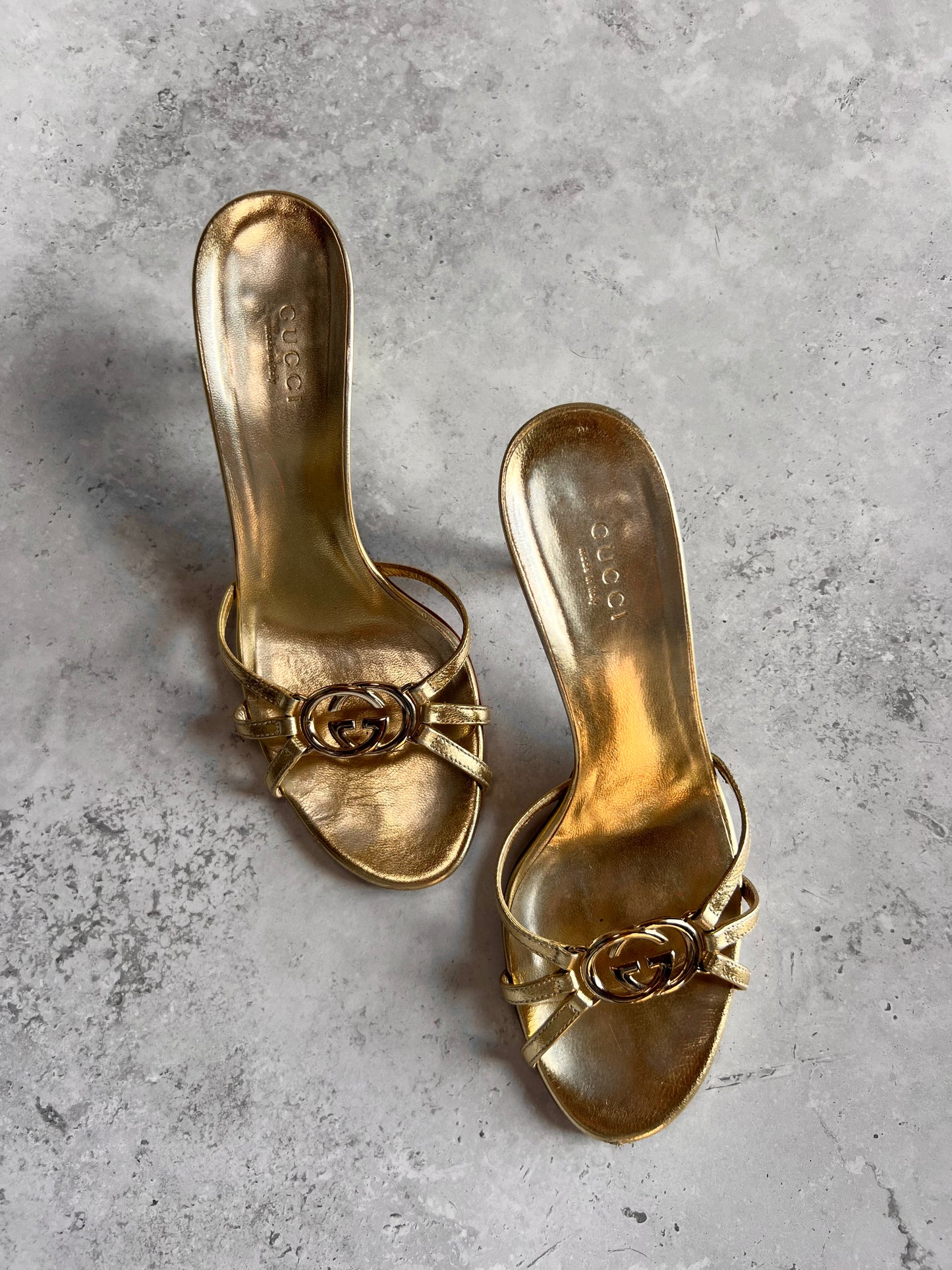 Gucci Metallic Gold Strappy Mule