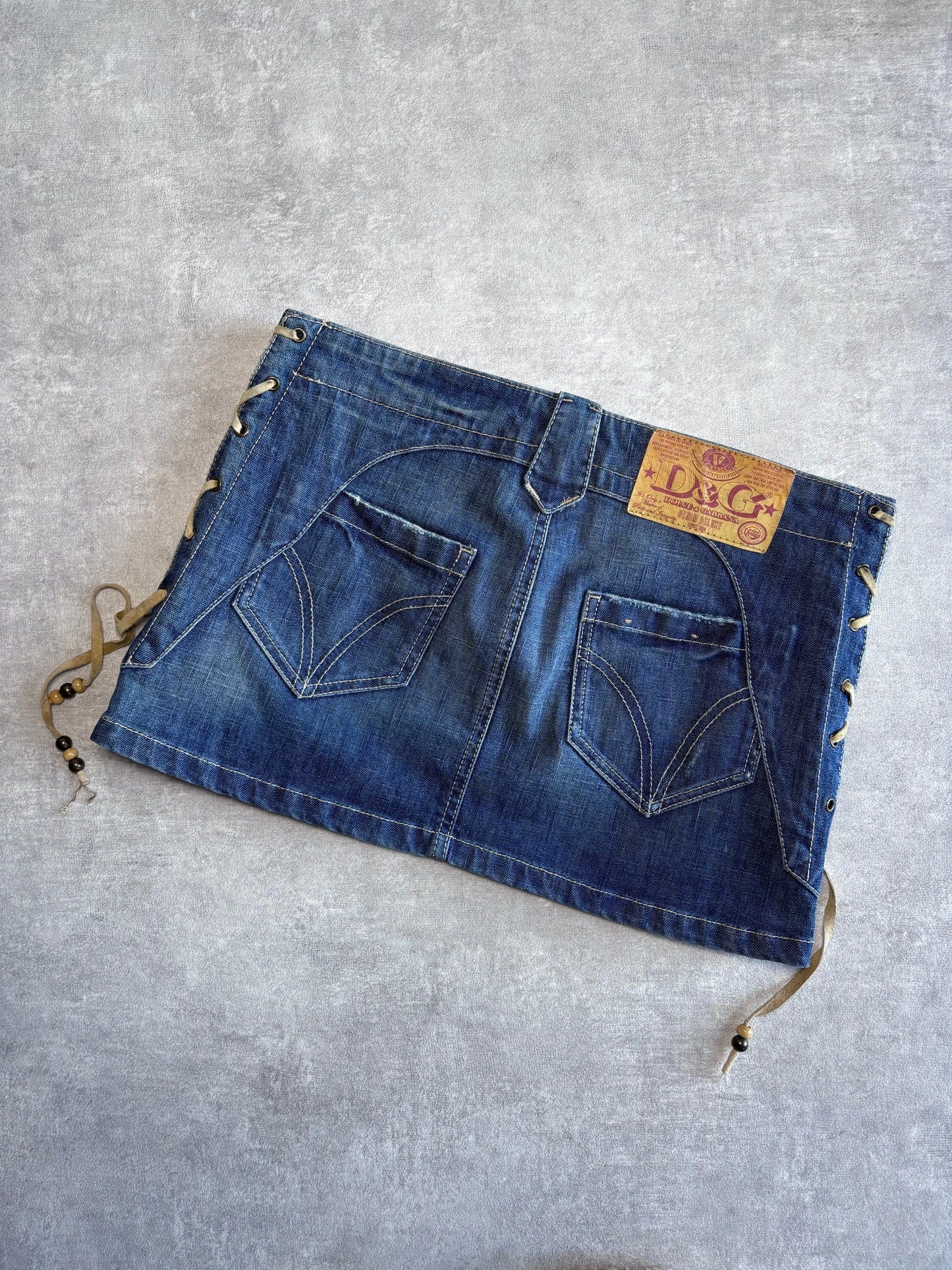 D&G Lace Up Denim Mini Skirt