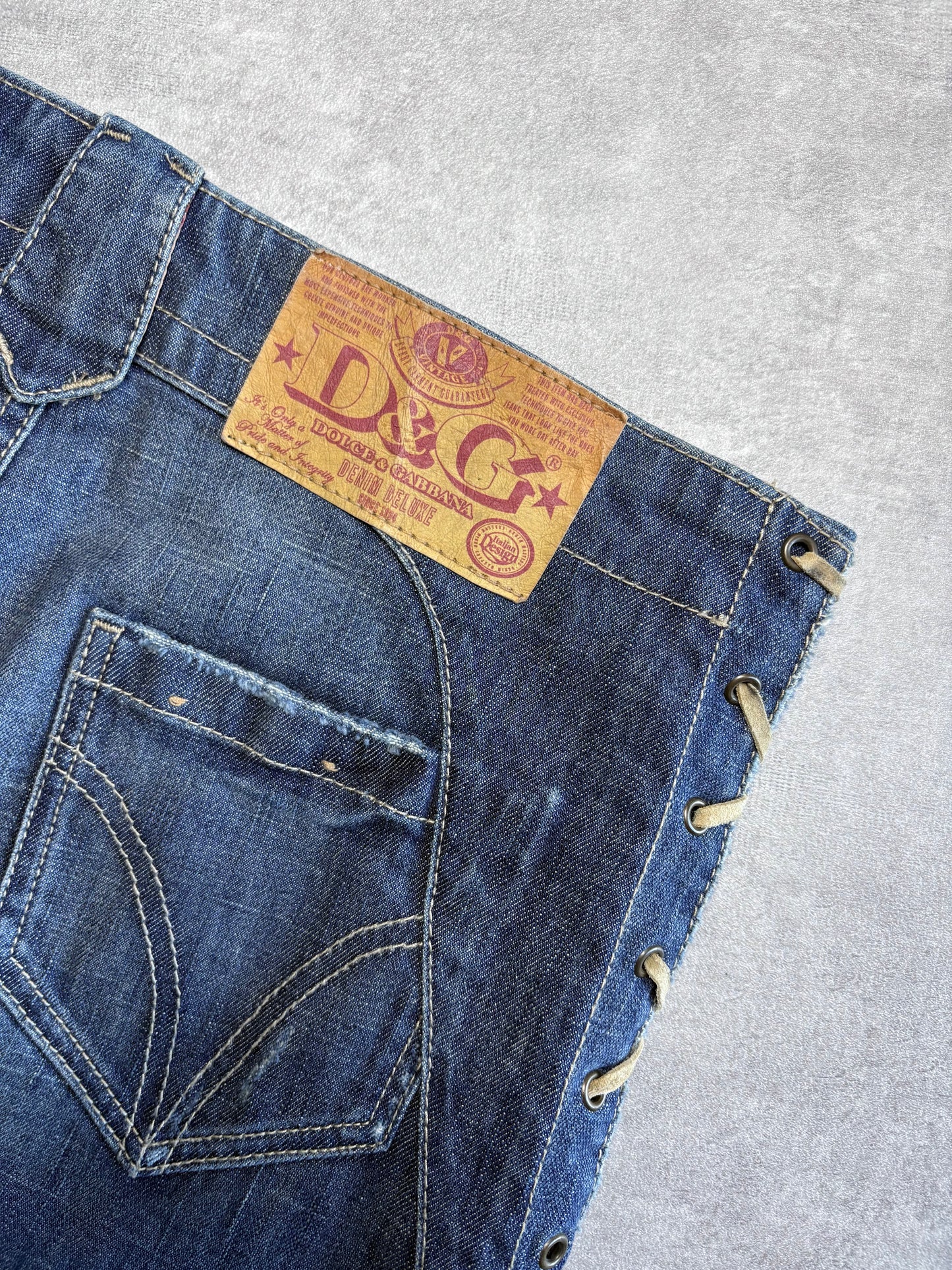 D&G Lace Up Denim Mini Skirt