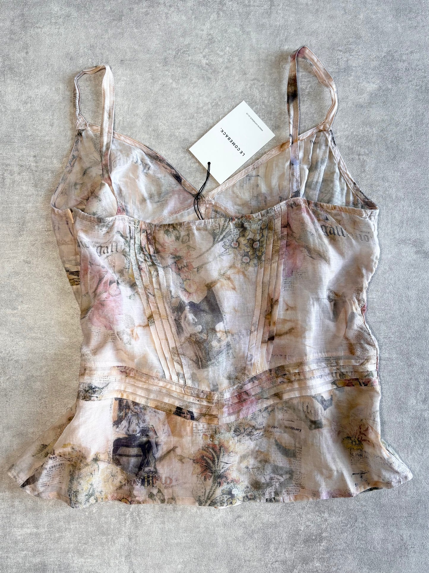 Galliano Sheer Newspaper Print Cami