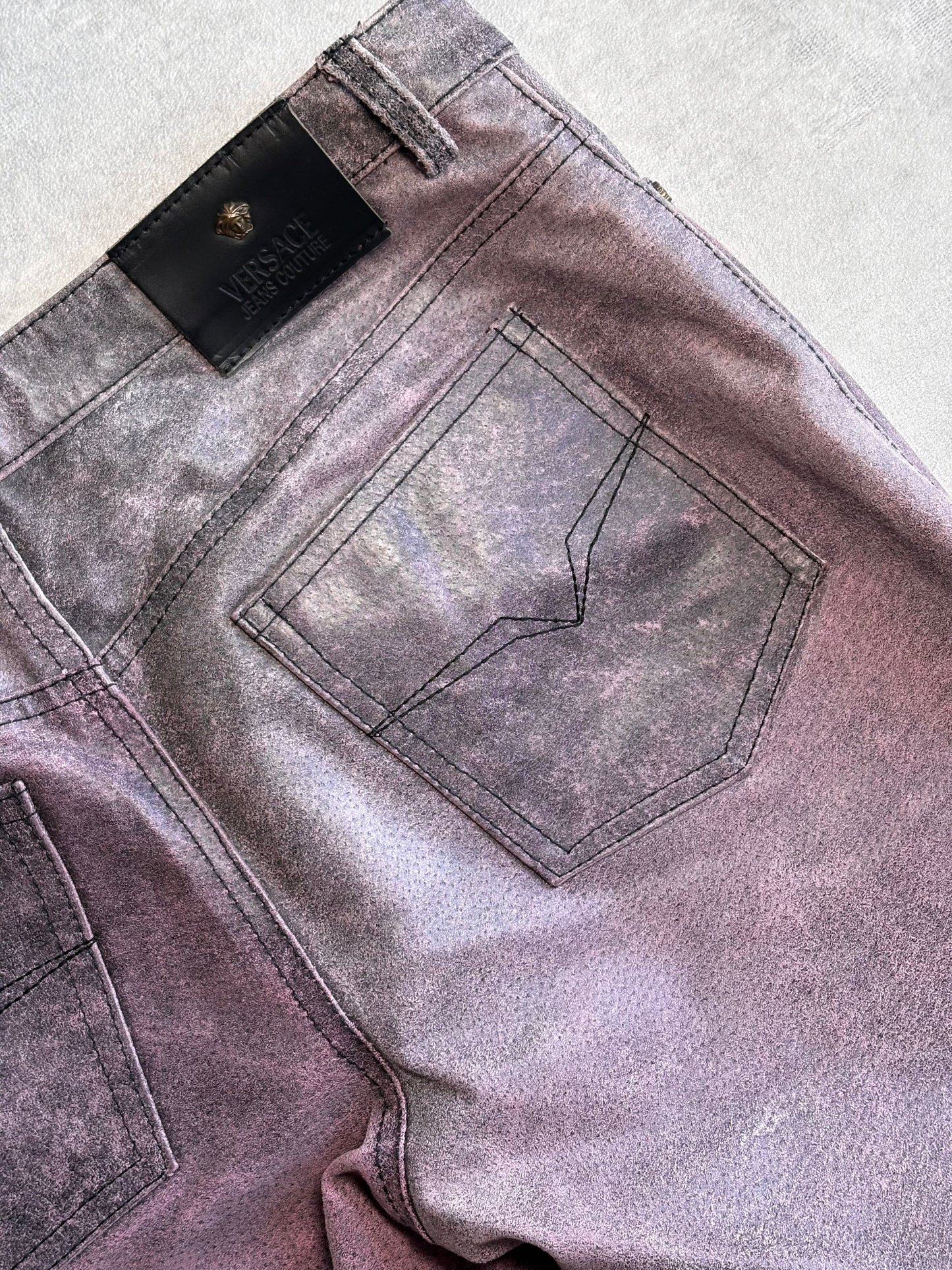 Versace Distressed Leather Trousers