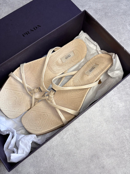 Prada Cream Buckle Mules