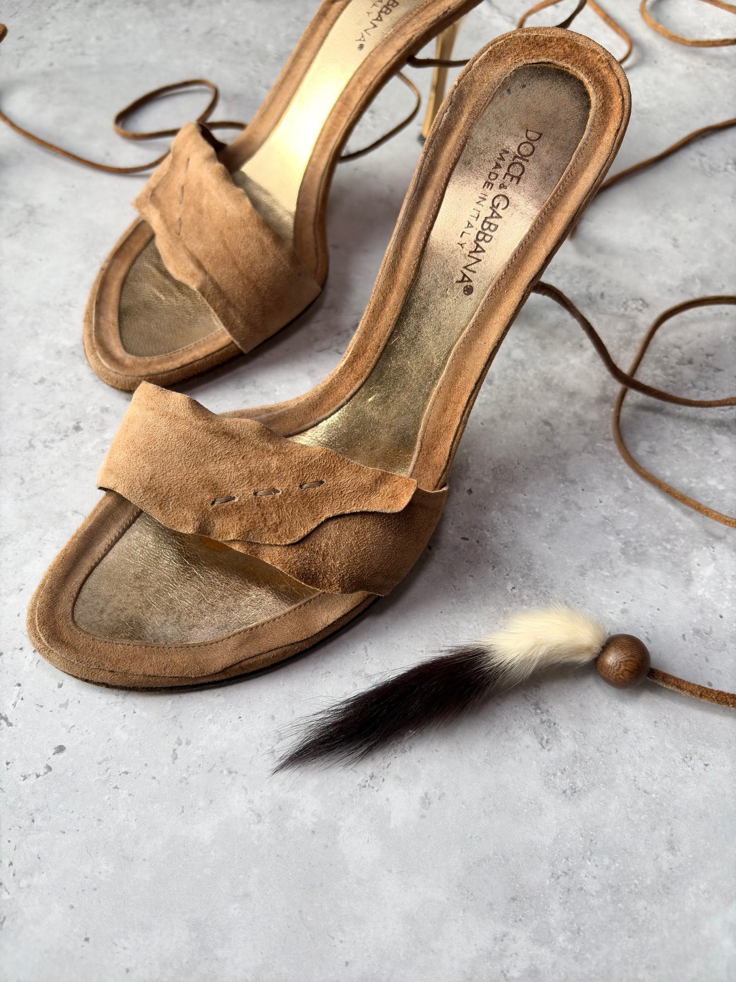 D&G Tan Suede Tie Heels