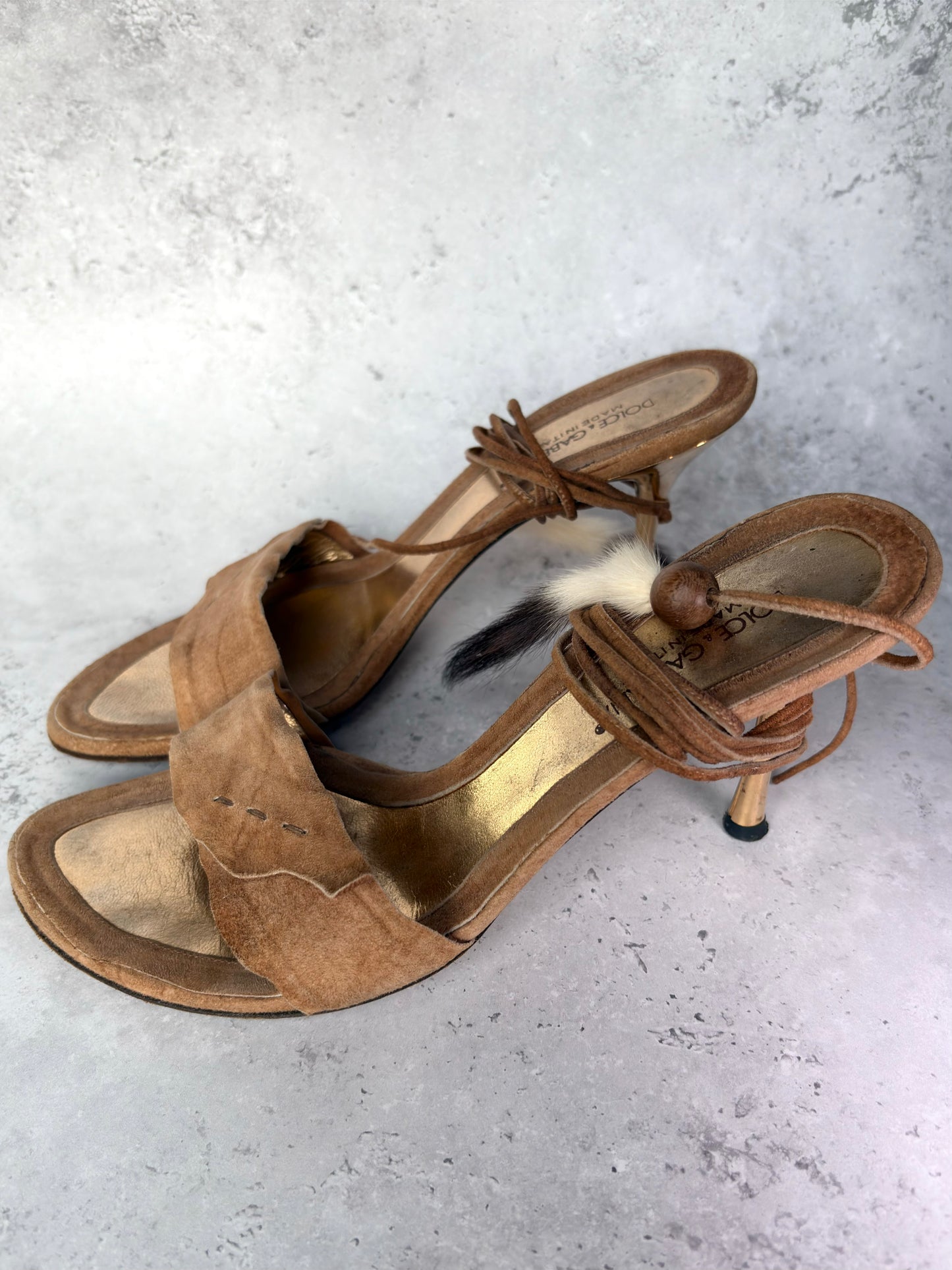 D&G Tan Suede Tie Heels