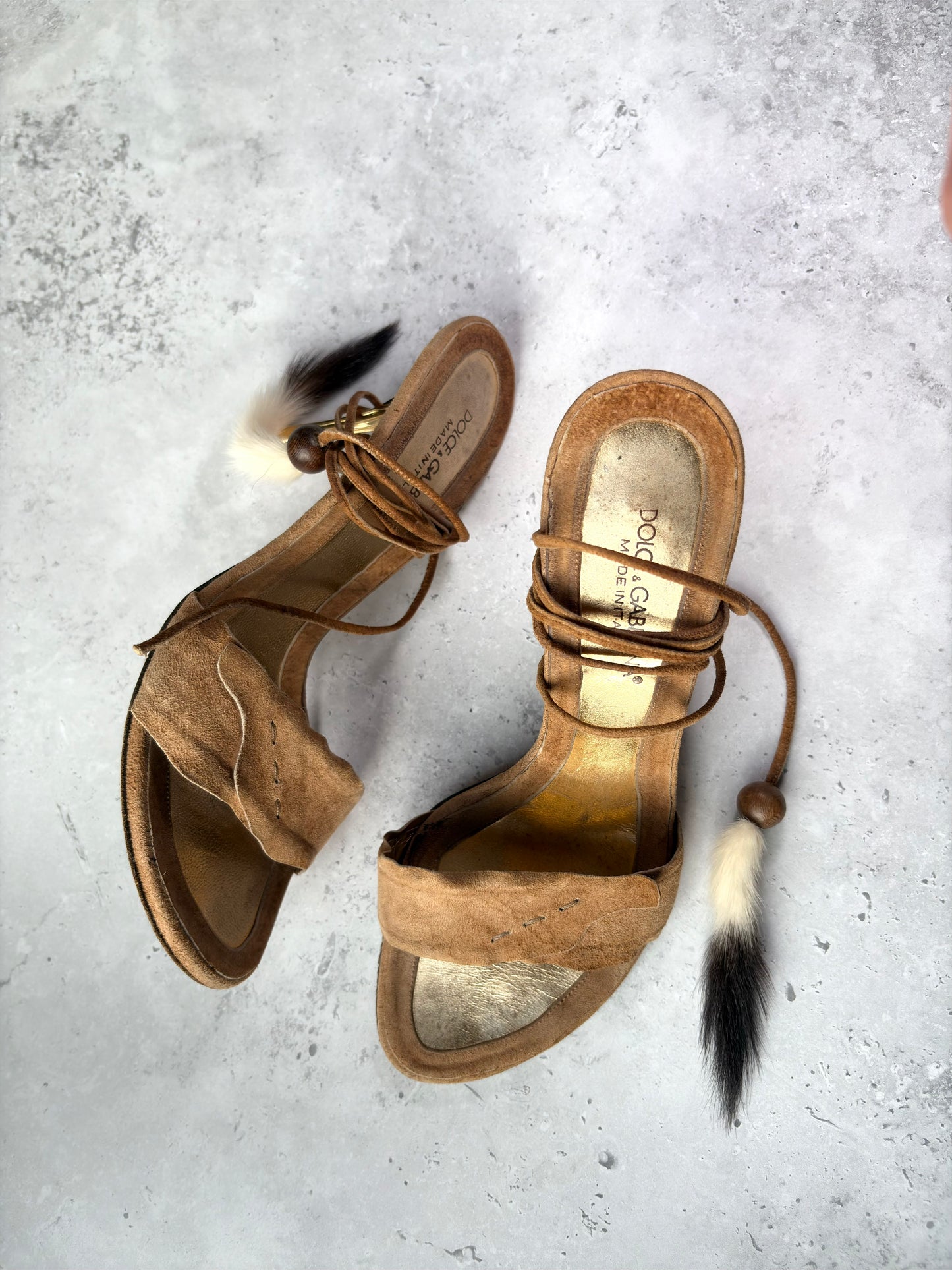 D&G Tan Suede Tie Heels