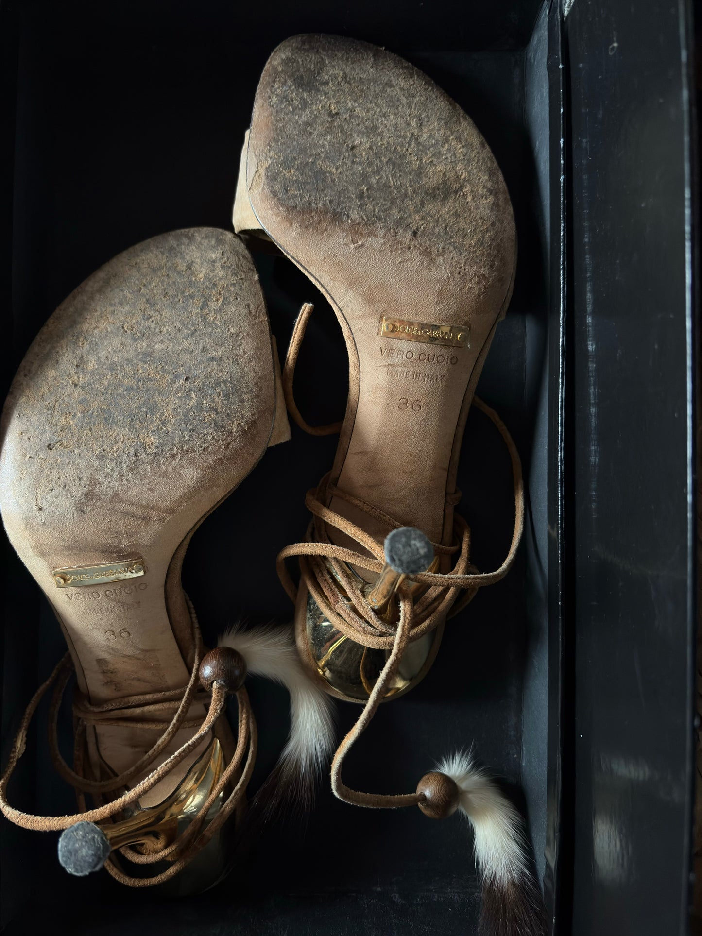 D&G Tan Suede Tie Heels