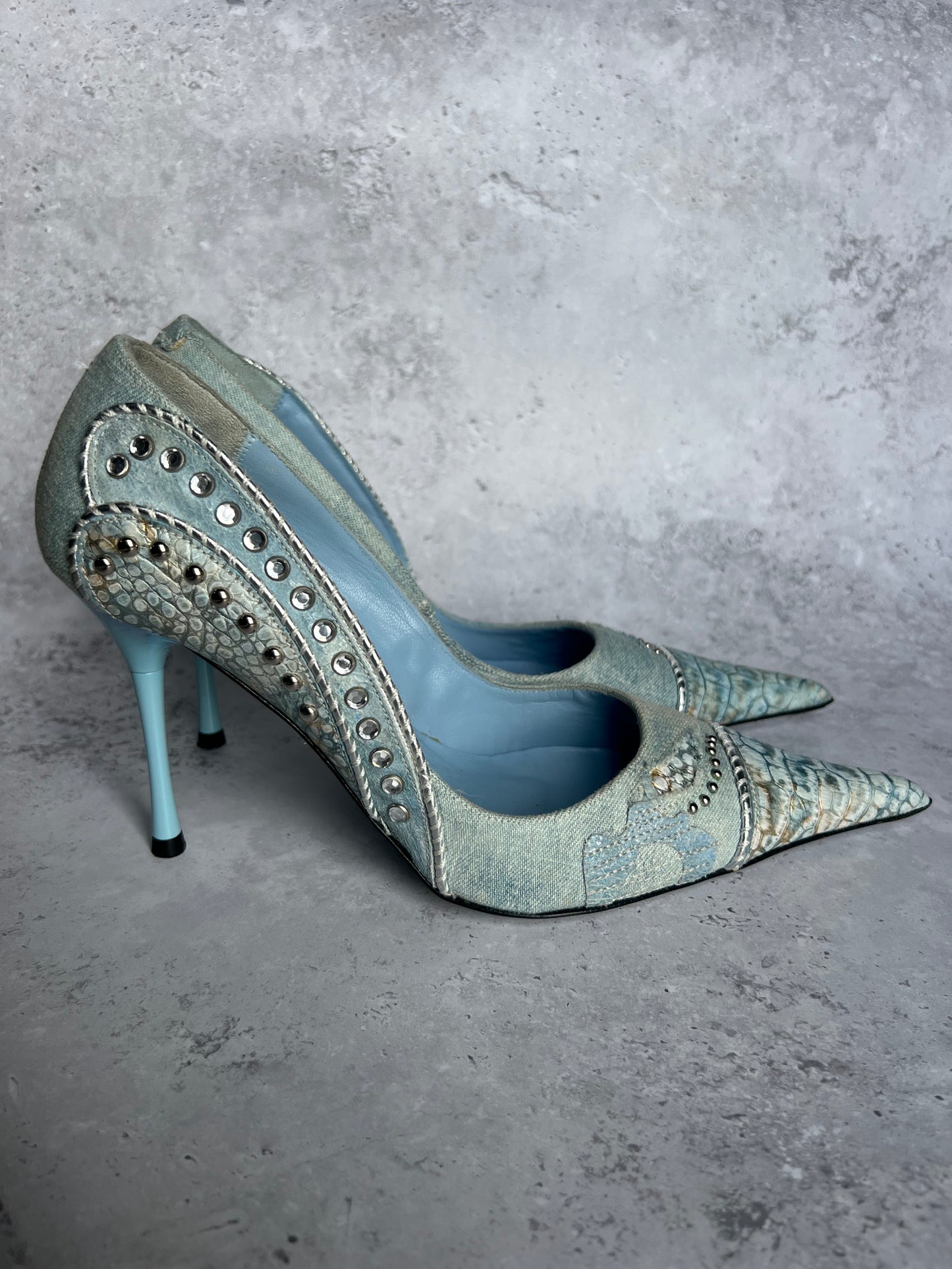 El Dantes Blue Distressed Denim Heels