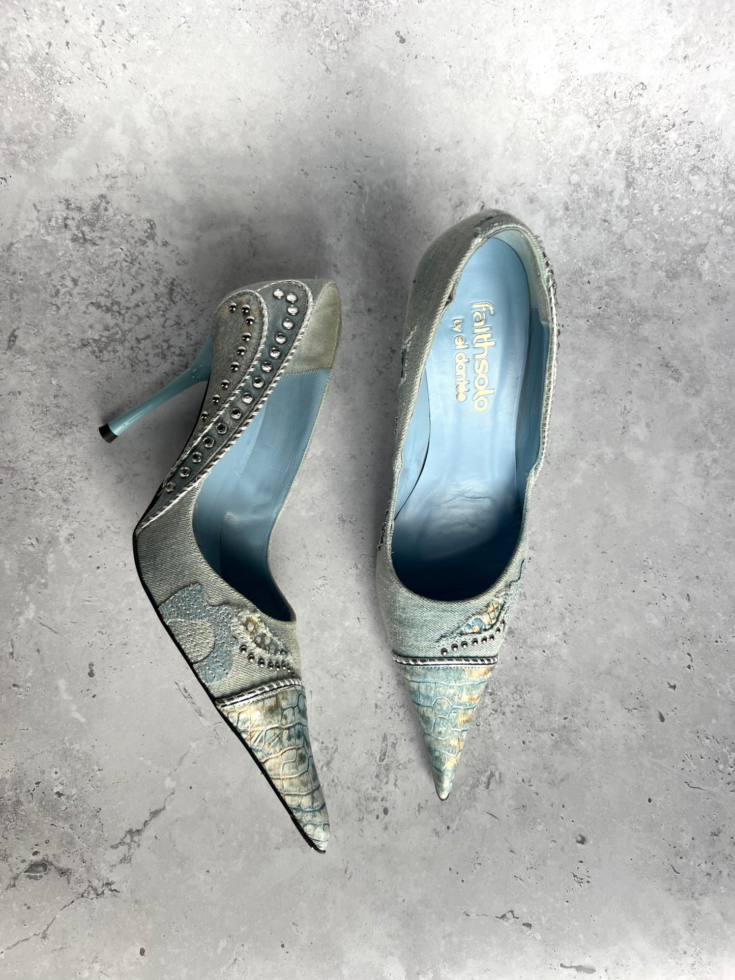 El Dantes Blue Distressed Denim Heels