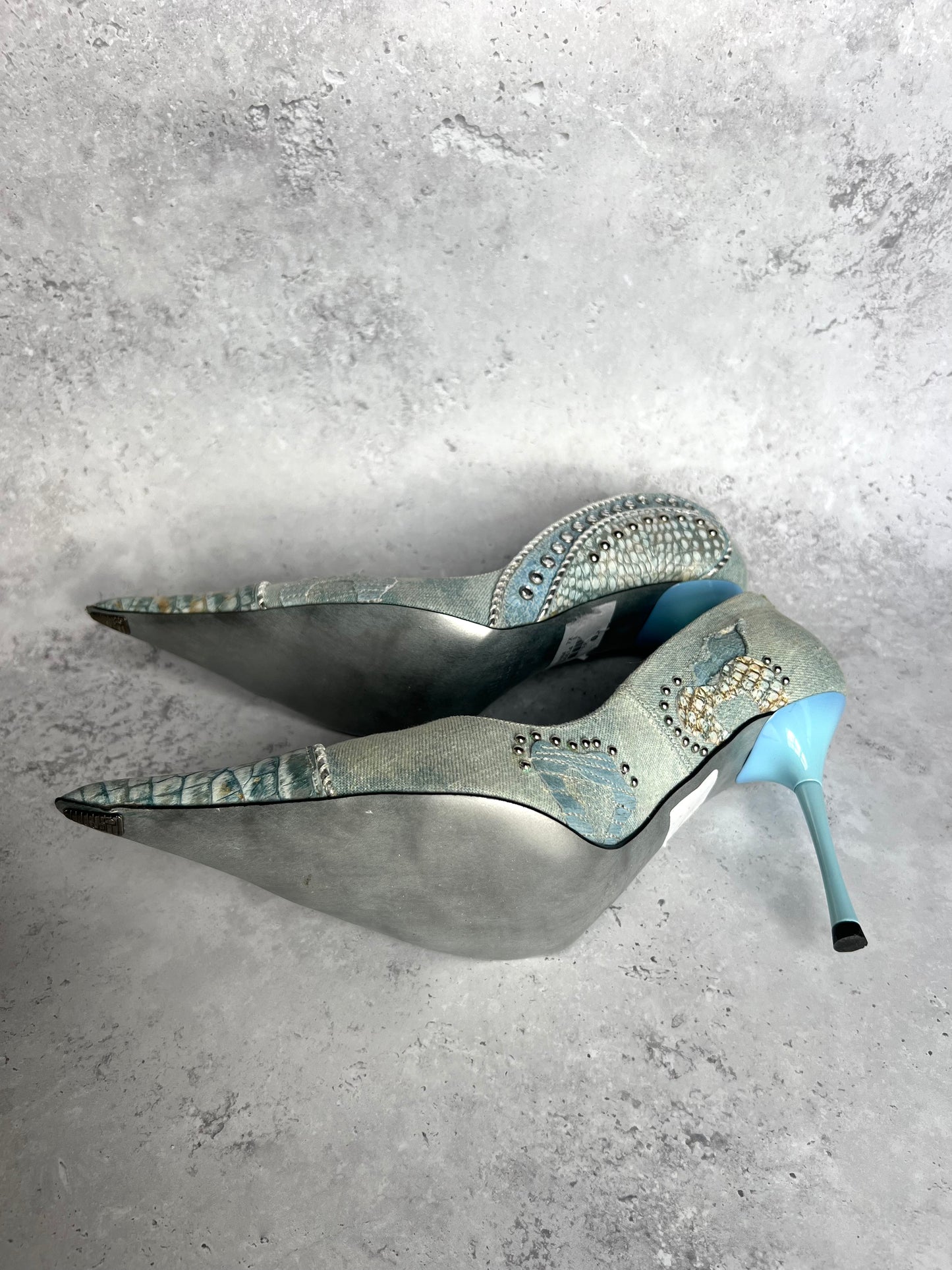 El Dantes Blue Distressed Denim Heels