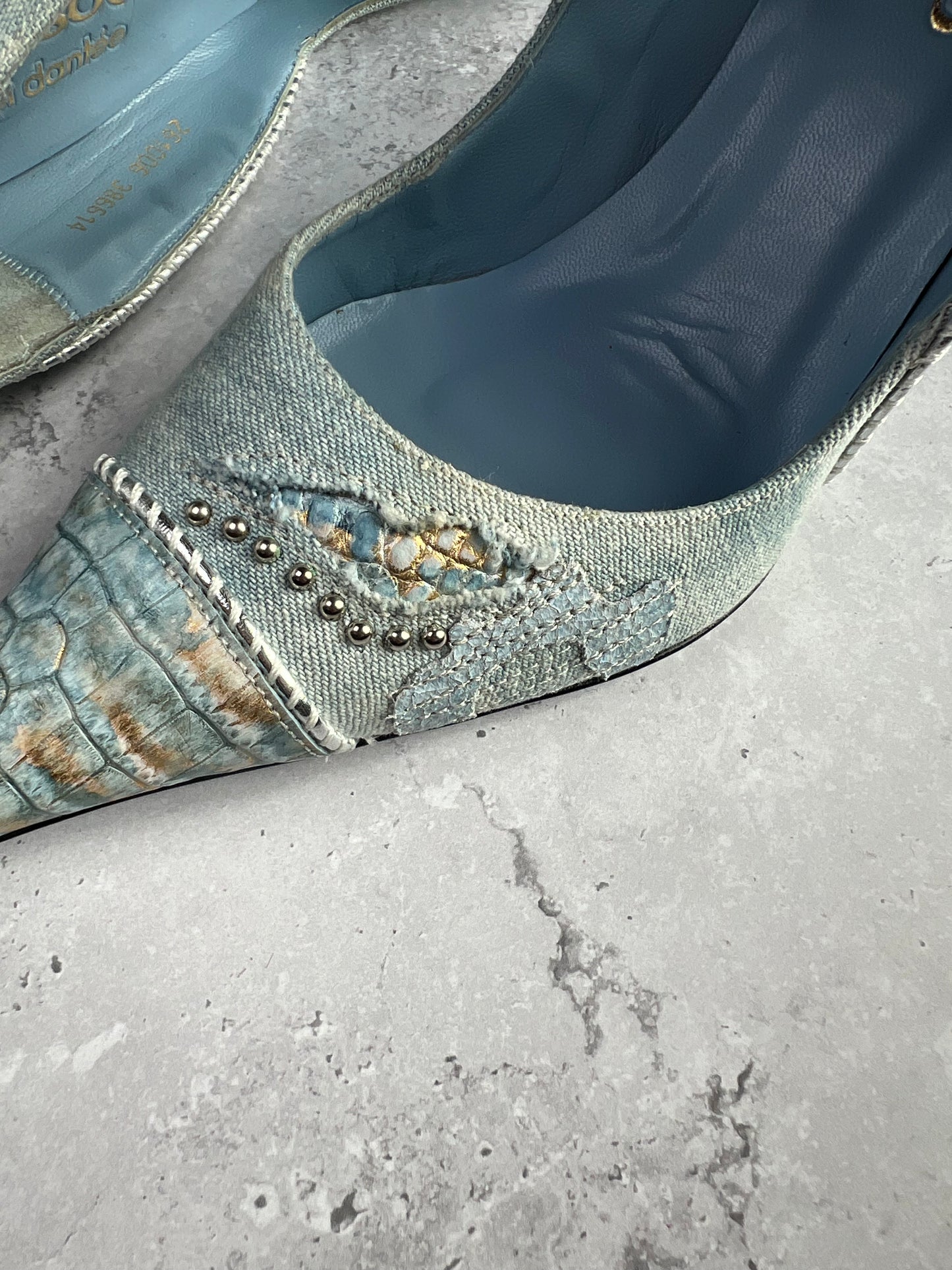 El Dantes Blue Distressed Denim Heels