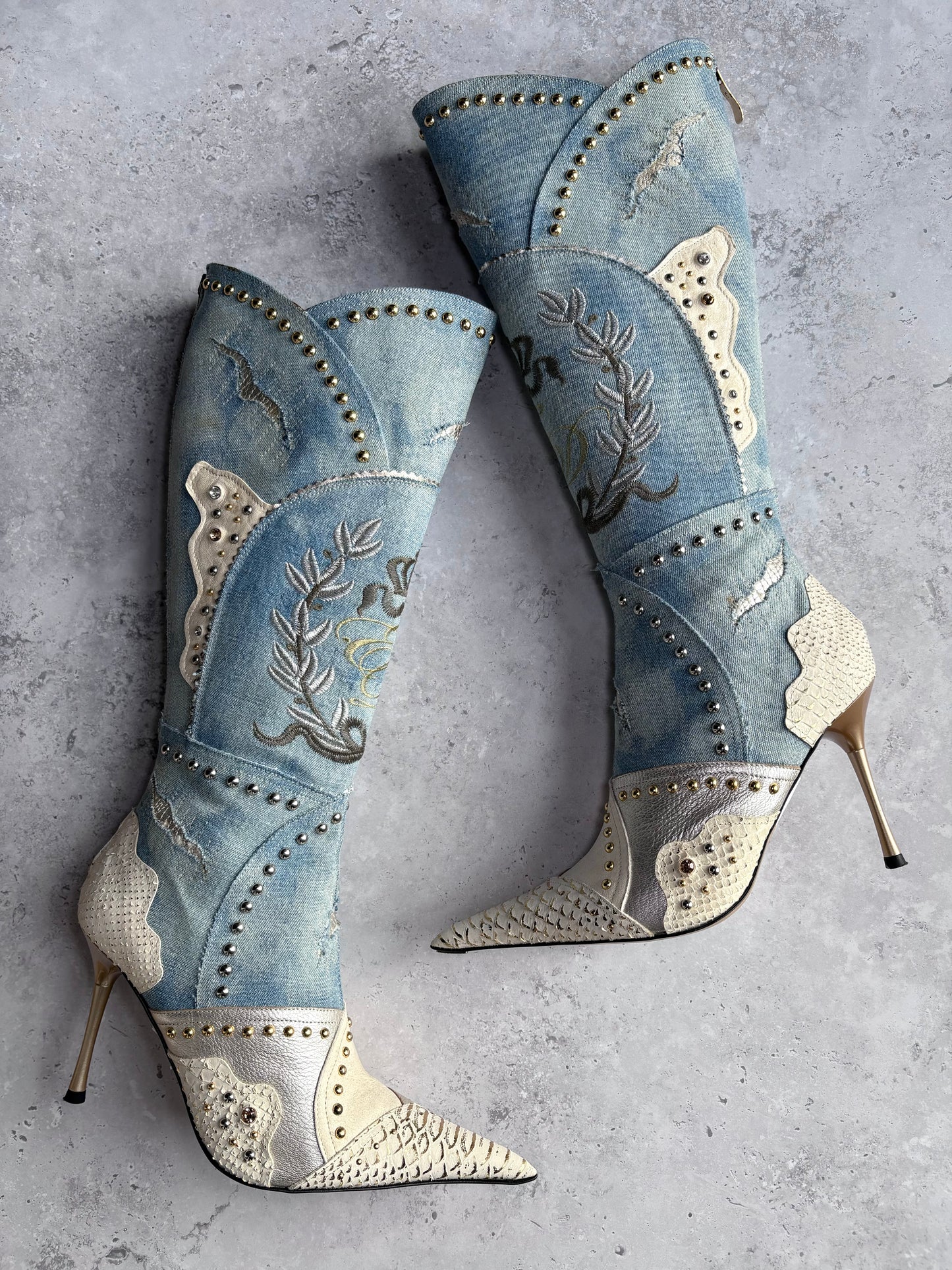 El Dantes Blue Distressed Denim Boots