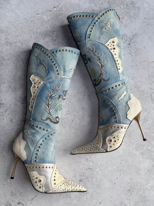 El Dantes Blue Distressed Denim Boots