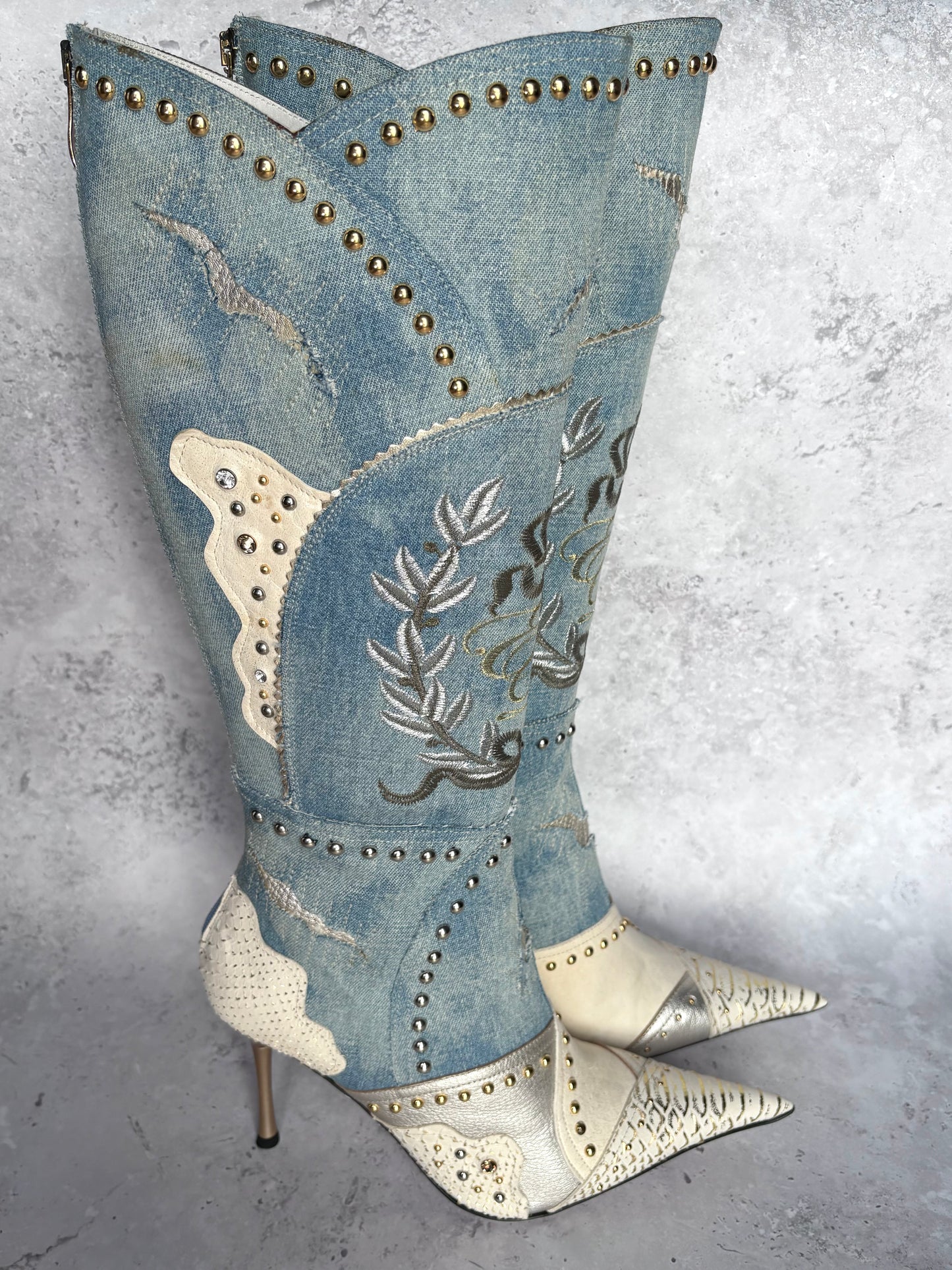 El Dantes Blue Distressed Denim Boots