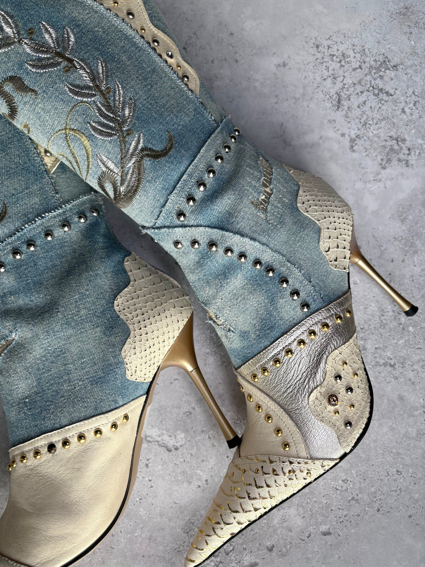 El Dantes Blue Distressed Denim Boots
