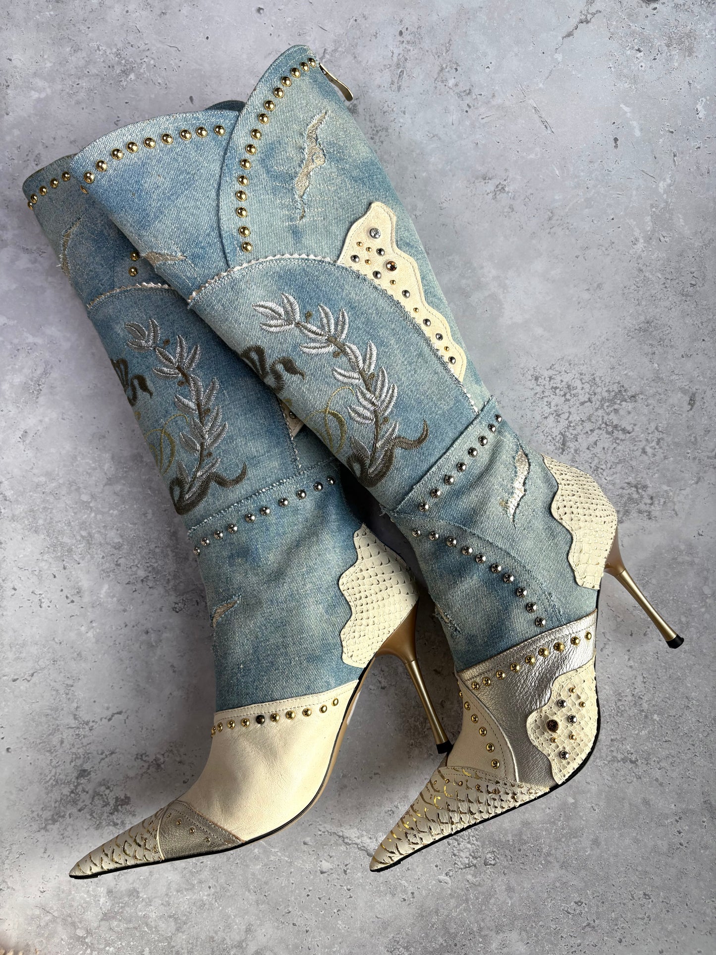 El Dantes Blue Distressed Denim Boots