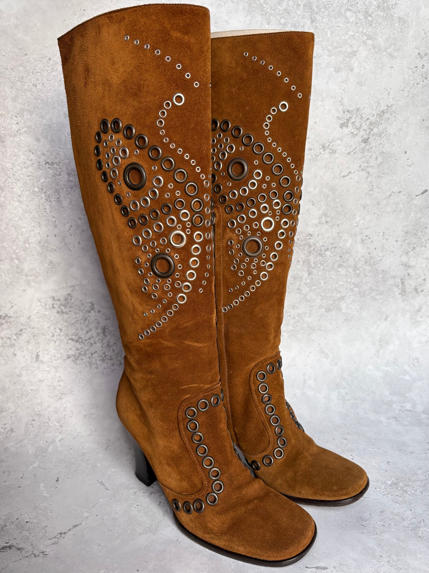 D&G Tan Butterfly Stud Boots