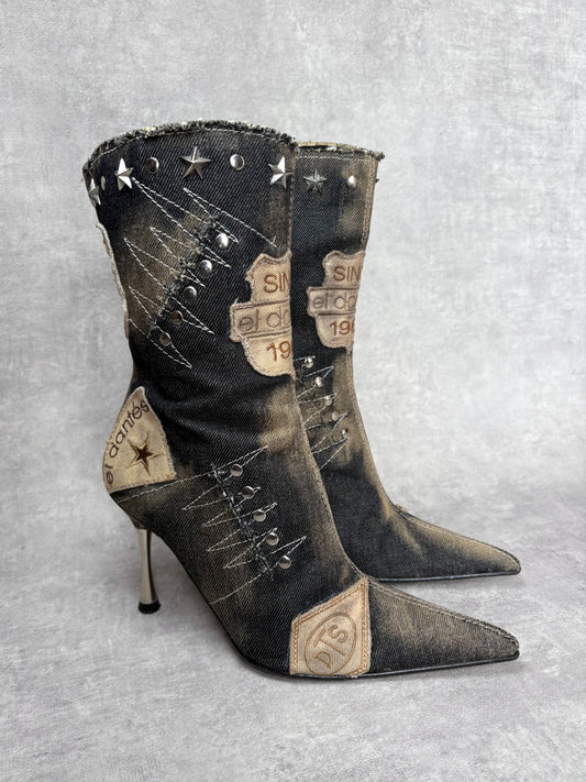 El Dantes Denim Patch Boots