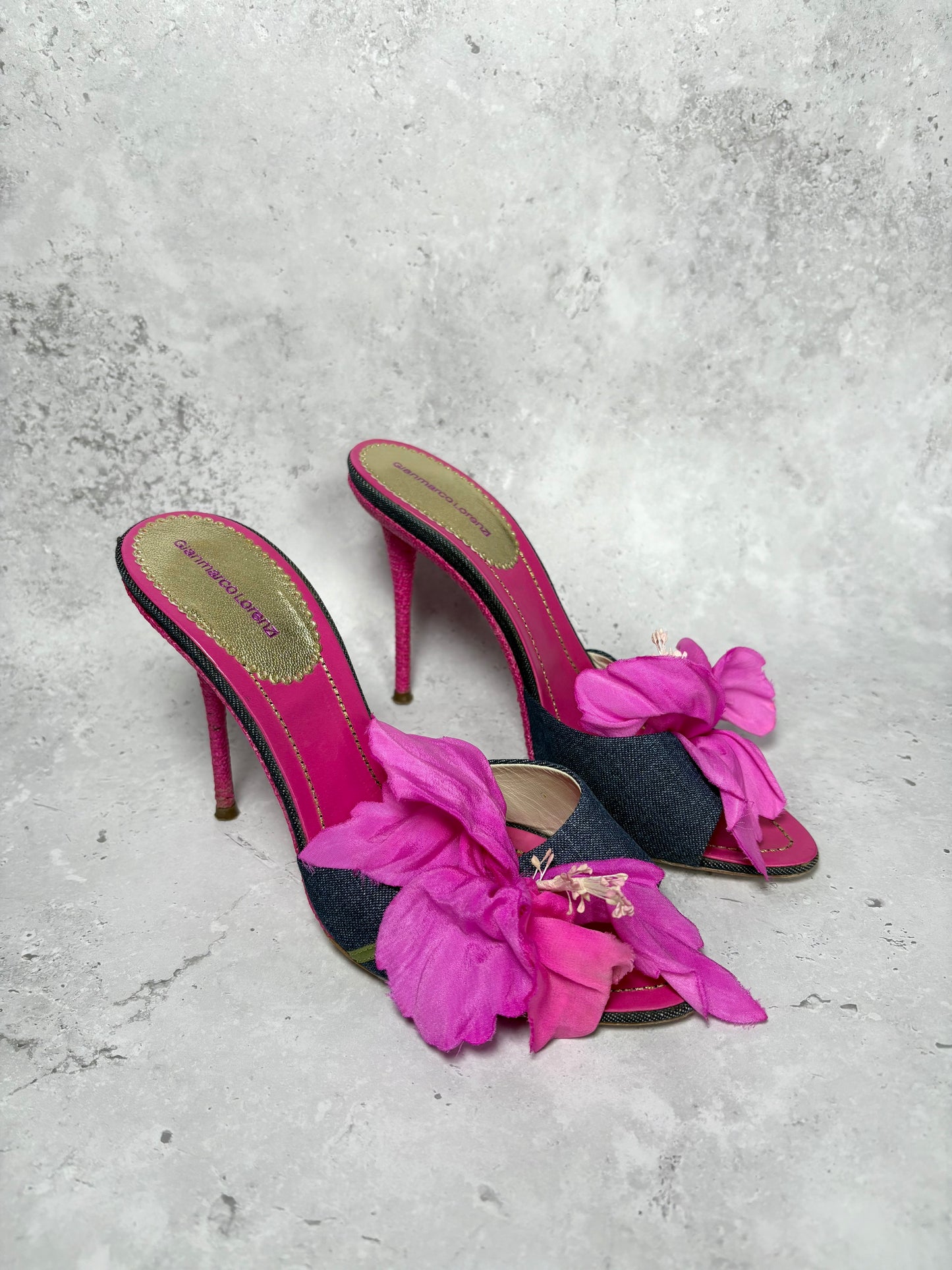 Gianmarco Lorenzi Denim Flower Heels