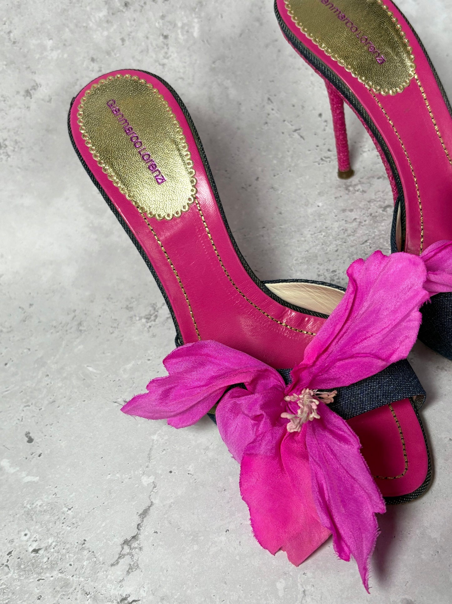 Gianmarco Lorenzi Denim Flower Heels
