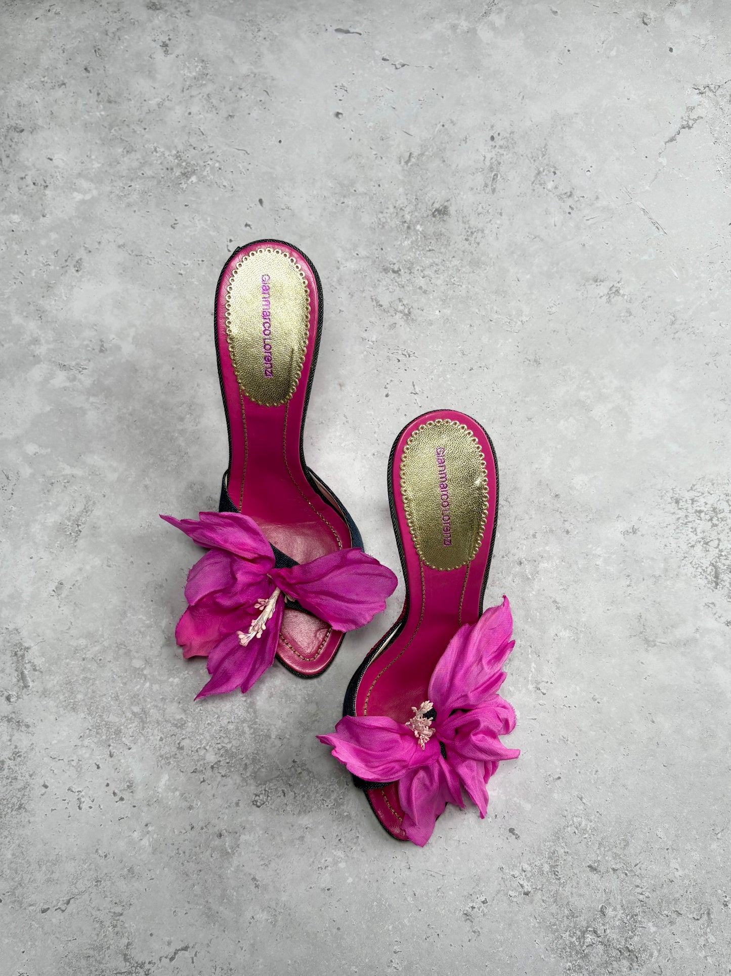 Gianmarco Lorenzi Denim Flower Heels