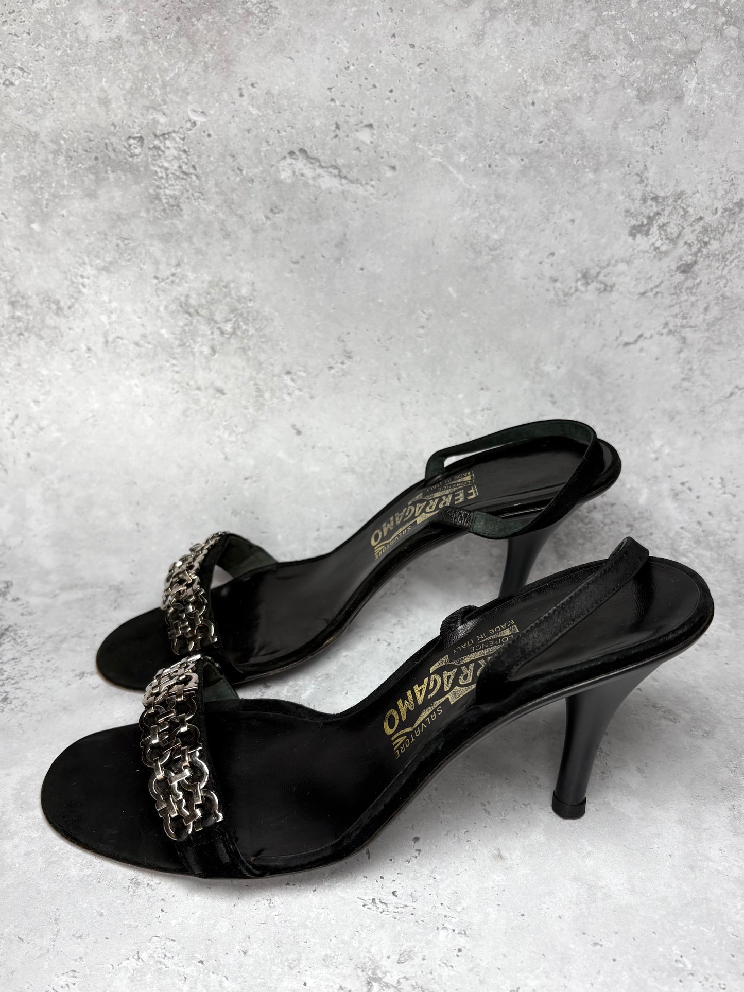 Ferragamo Black Chain Heels