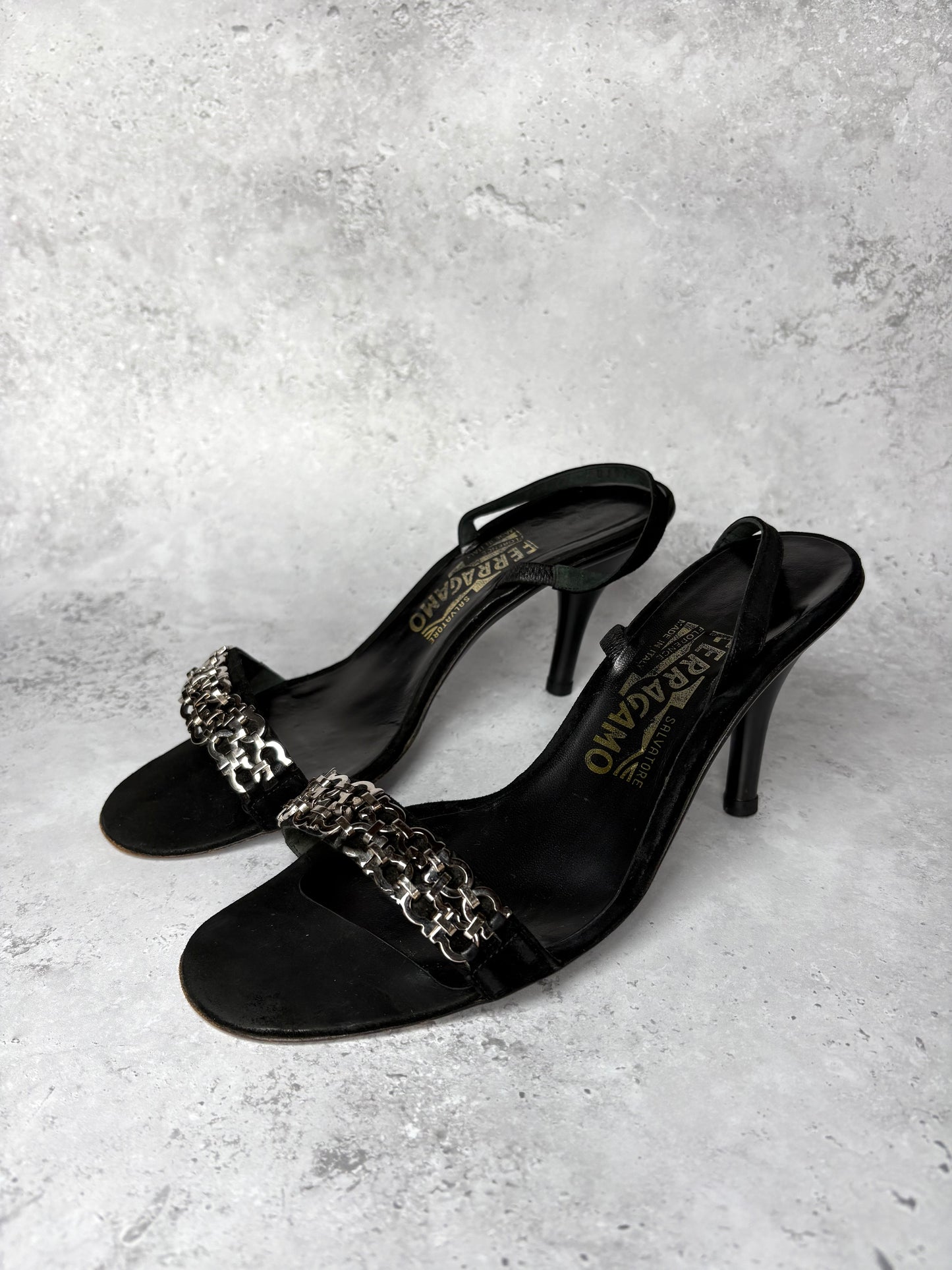 Ferragamo Black Chain Heels