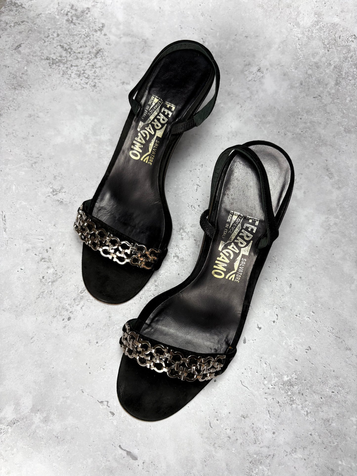 Ferragamo Black Chain Heels