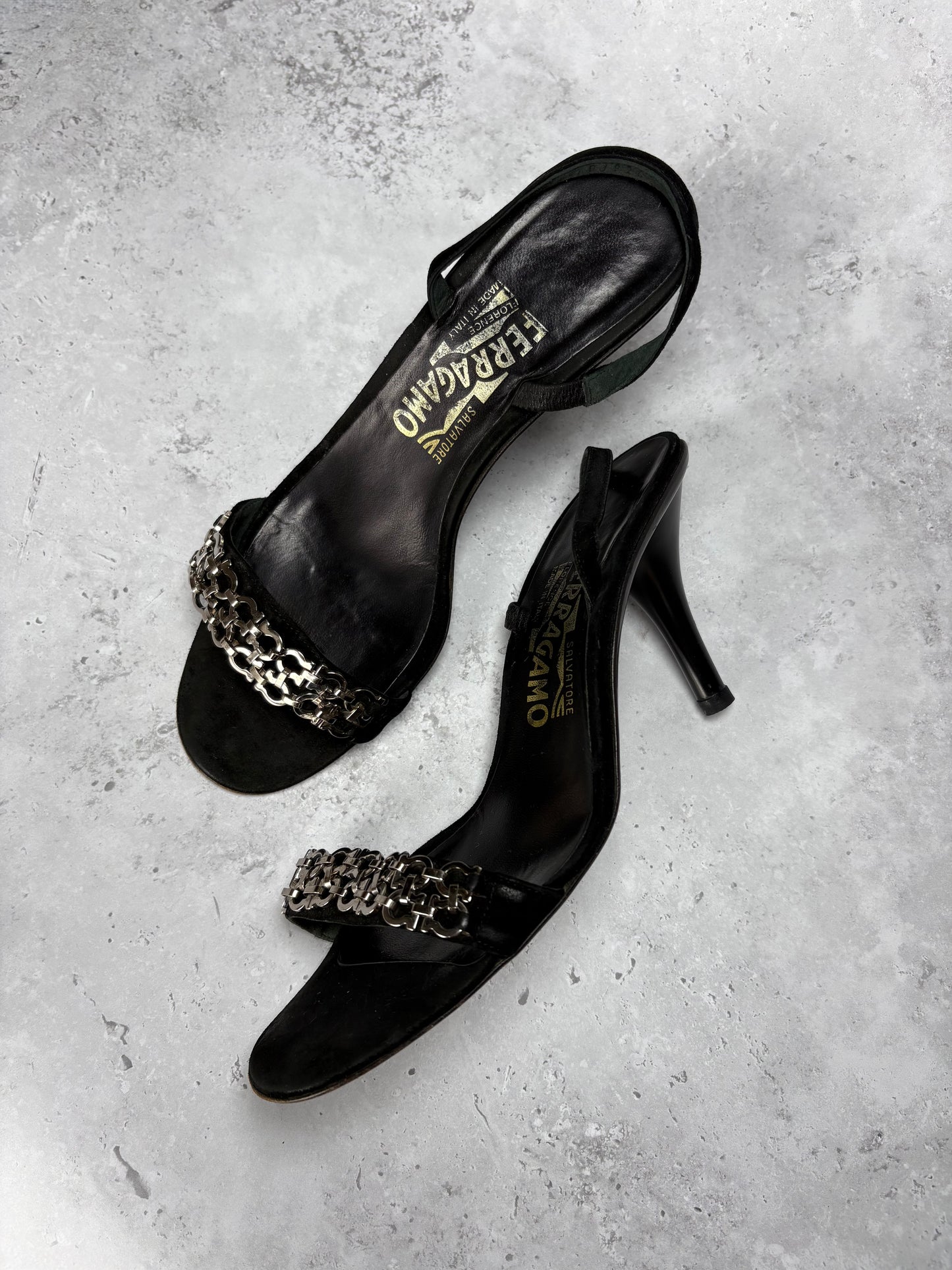 Ferragamo Black Chain Heels