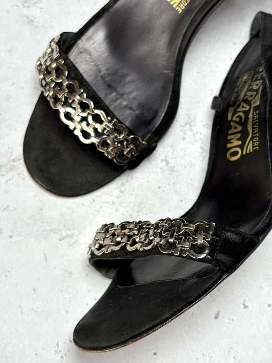Ferragamo Black Chain Heels