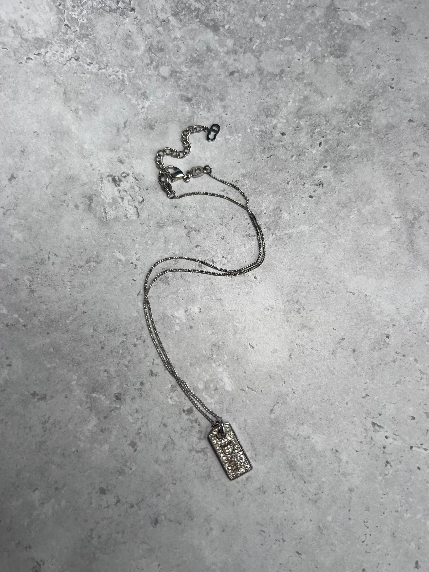 Dior Diamanté Mini Dog Tag Necklace