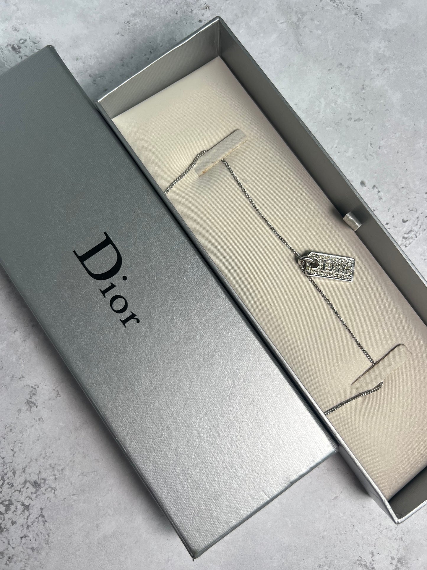 Dior Diamanté Mini Dog Tag Necklace