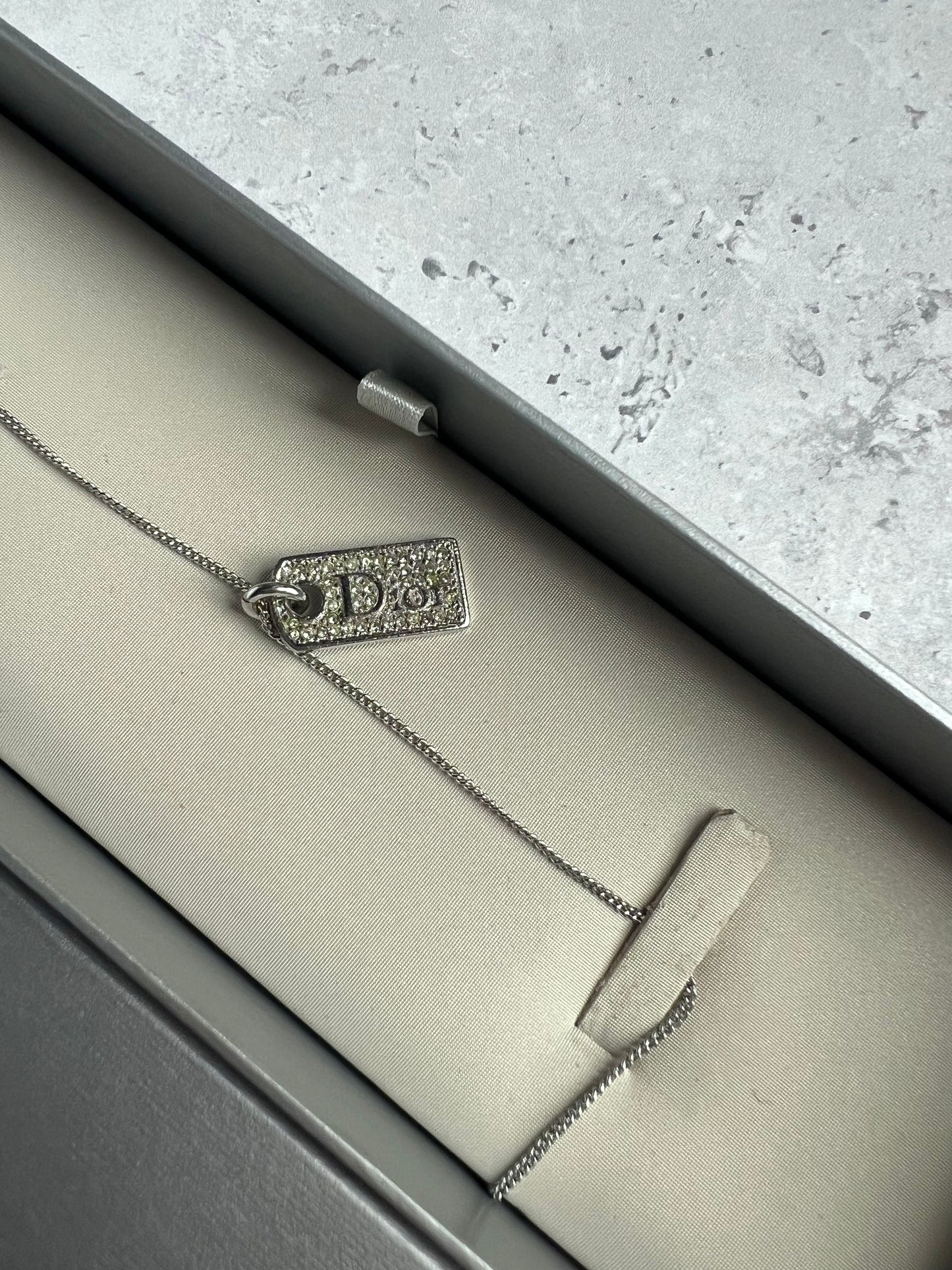 Dior Diamanté Mini Dog Tag Necklace
