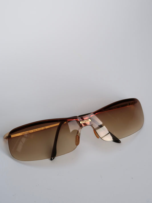 Chanel Brown Rimless Sunglasses