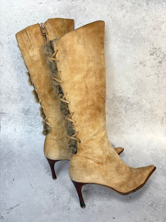 Italian Vintage Suede and Fur Boots