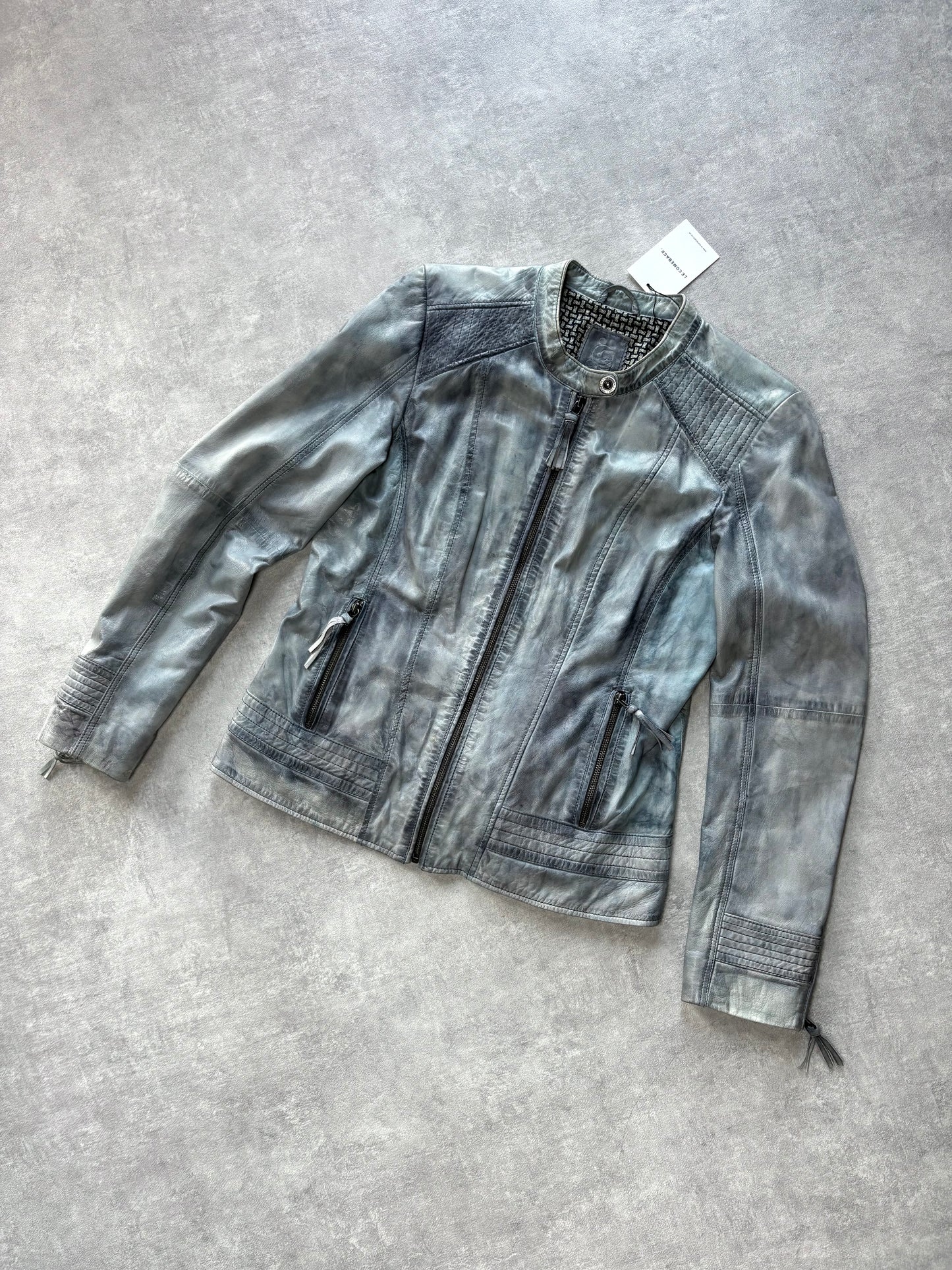 Vintage Blue Grey Leather Jacket