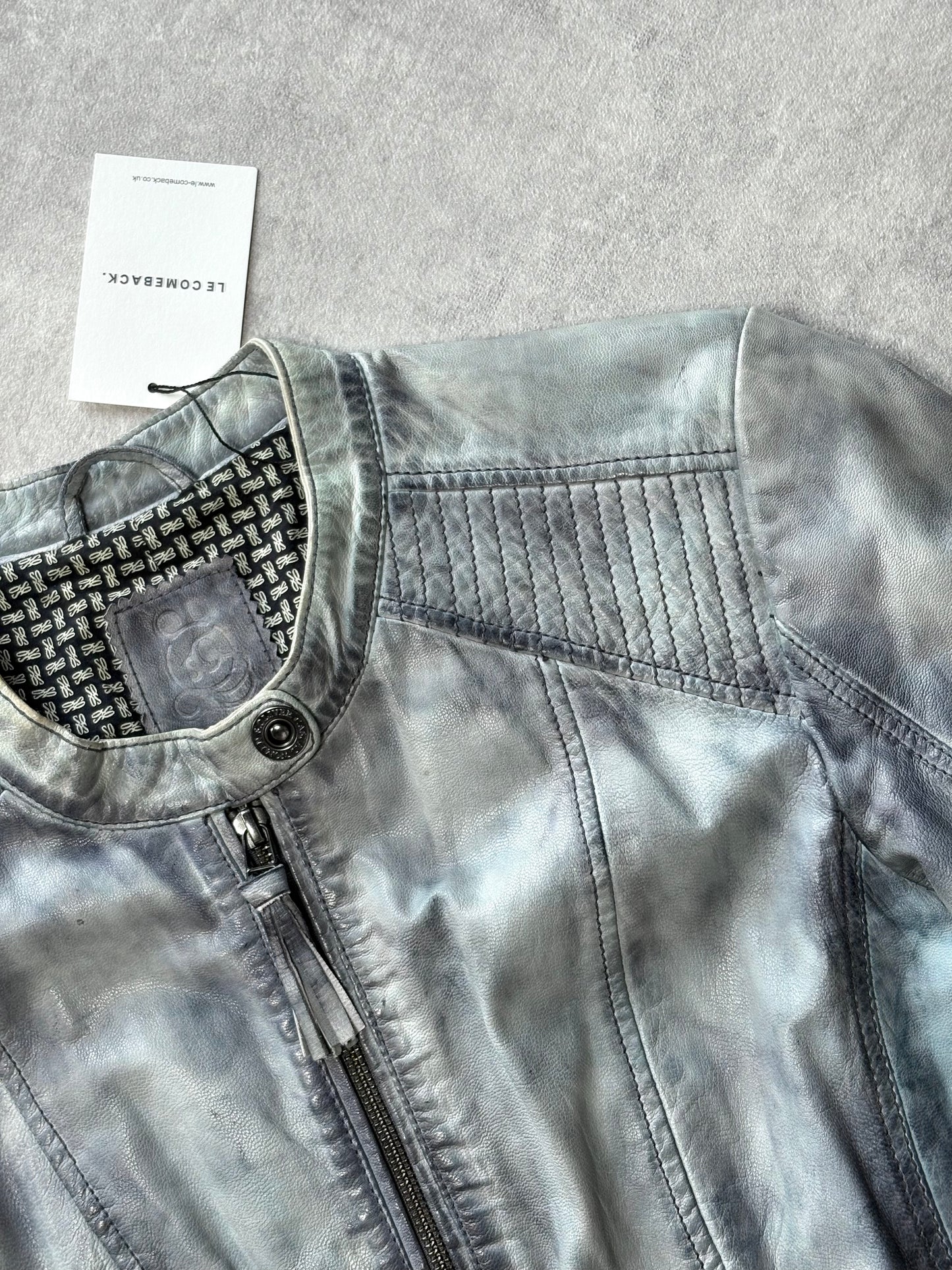 Vintage Blue Grey Leather Jacket
