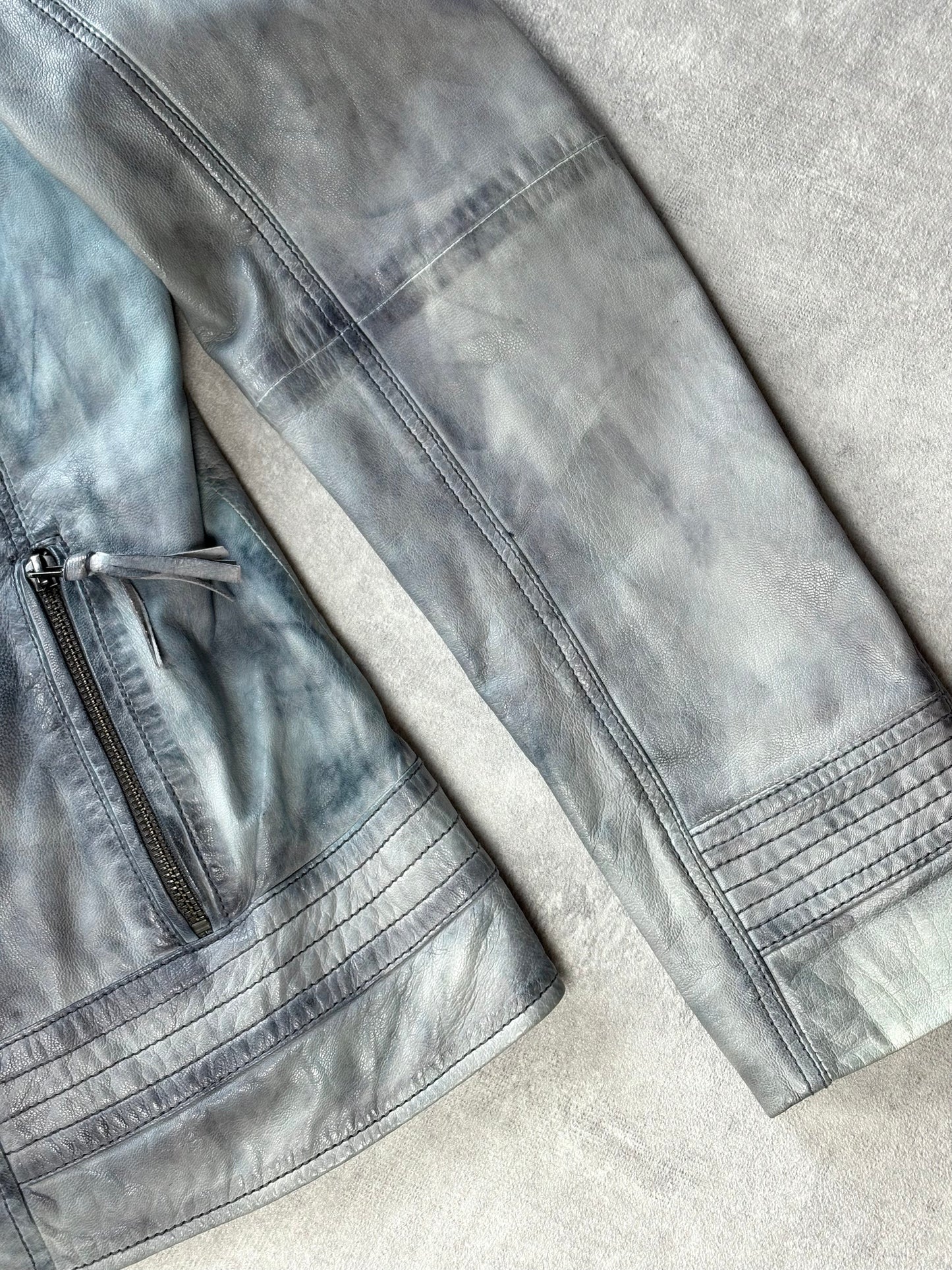 Vintage Blue Grey Leather Jacket