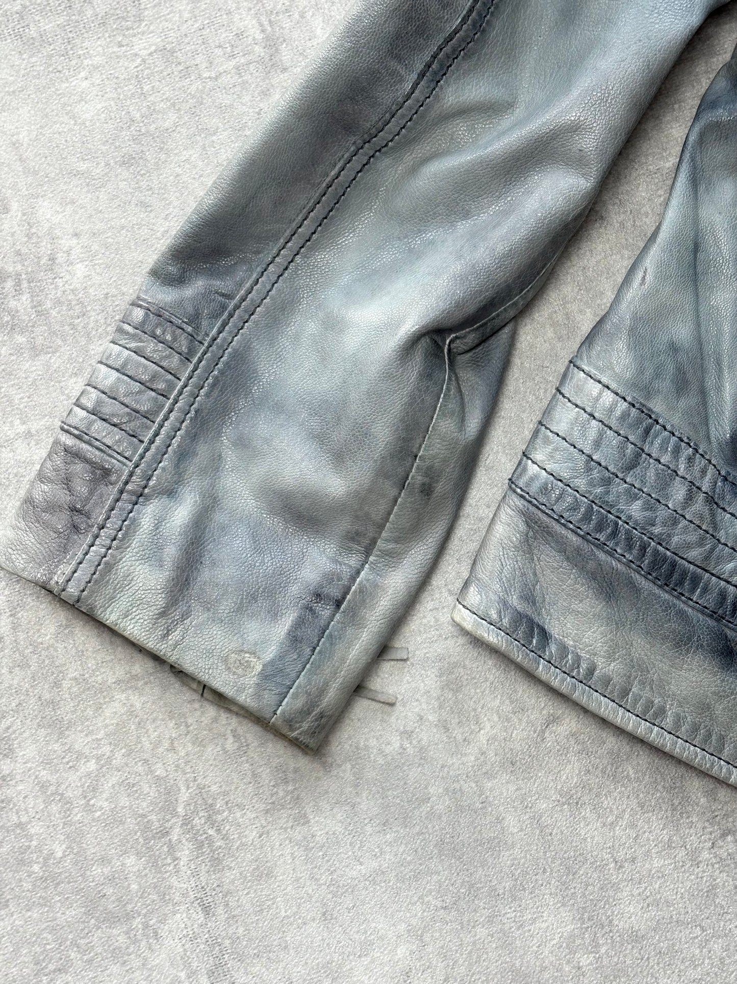 Vintage Blue Grey Leather Jacket