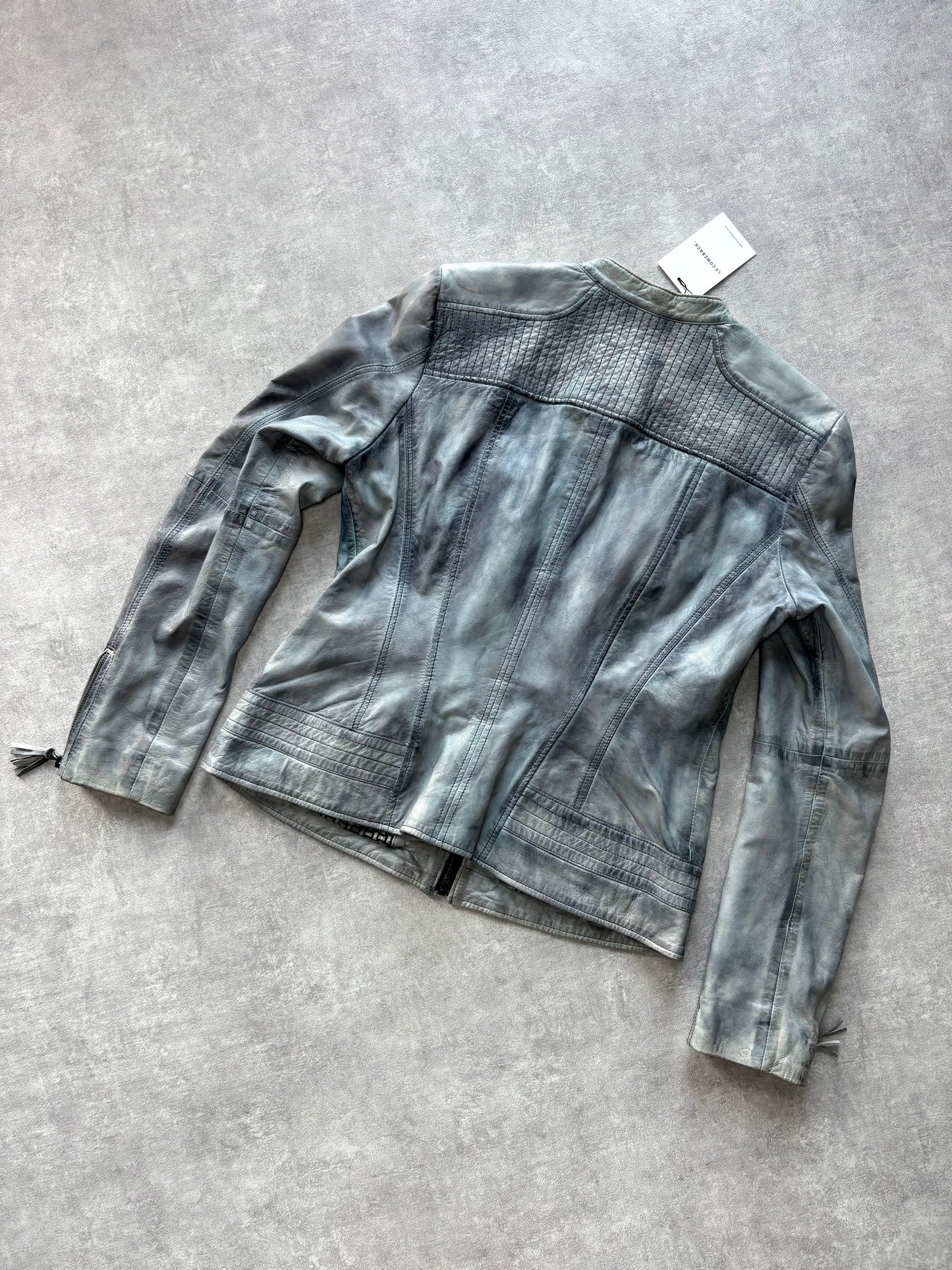 Vintage Blue Grey Leather Jacket