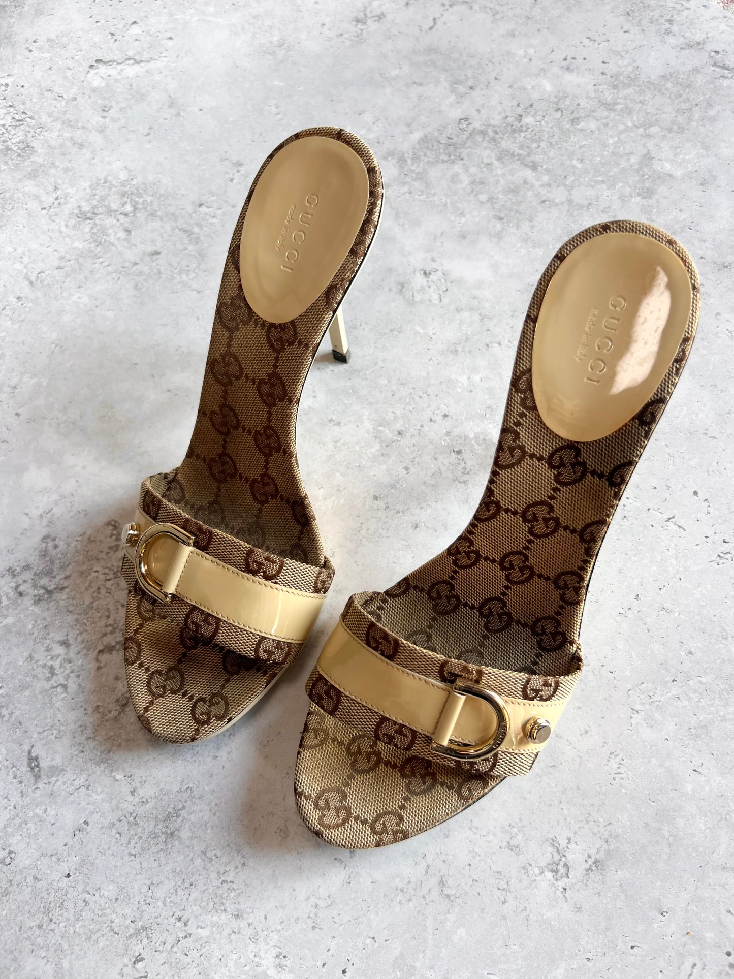 Gucci Monogram and Patent Mules