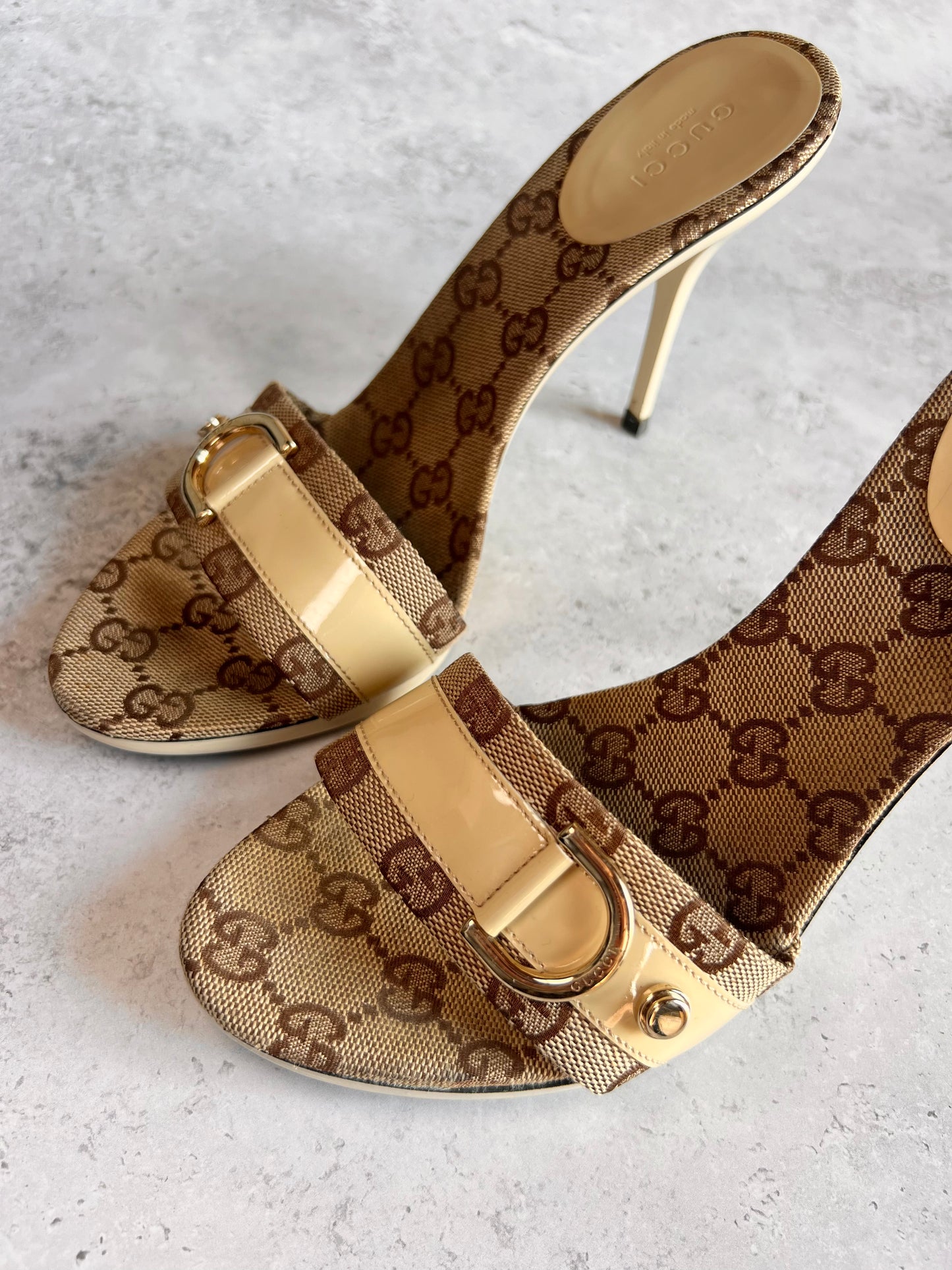 Gucci Monogram and Patent Mules