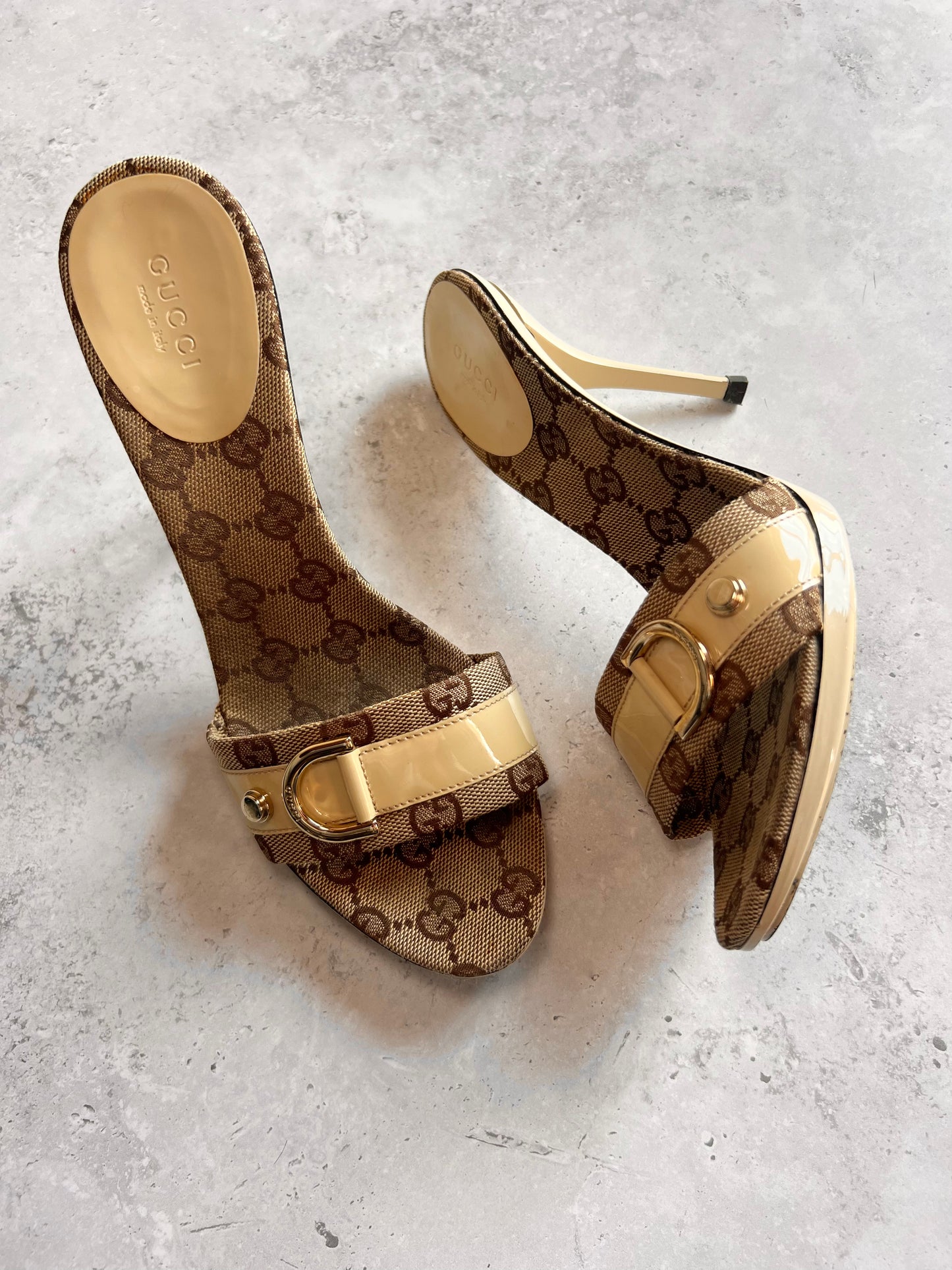 Gucci Monogram and Patent Mules