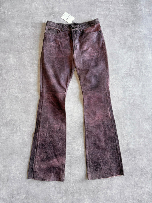 Versace Purple Distressed Leather Trousers