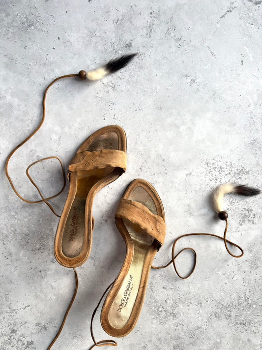 D&G Tan Suede Tie Heels