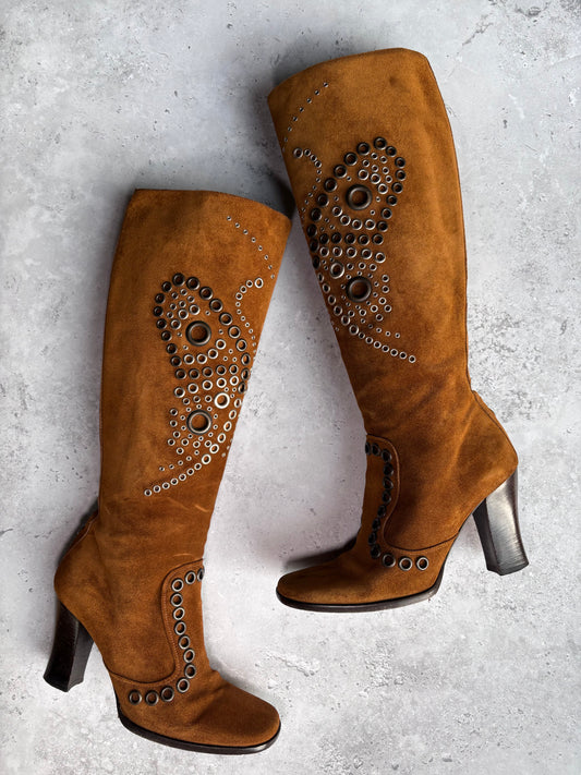 D&G Tan Butterfly Stud Boots