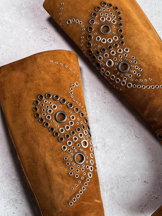 D&G Tan Butterfly Stud Boots
