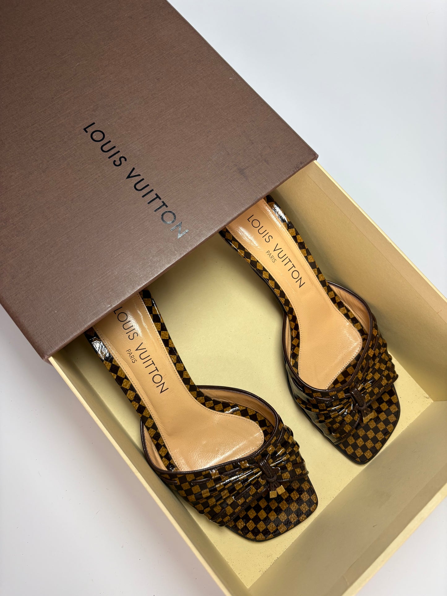 Louis Vuitton Damier Ebene Patent Mule